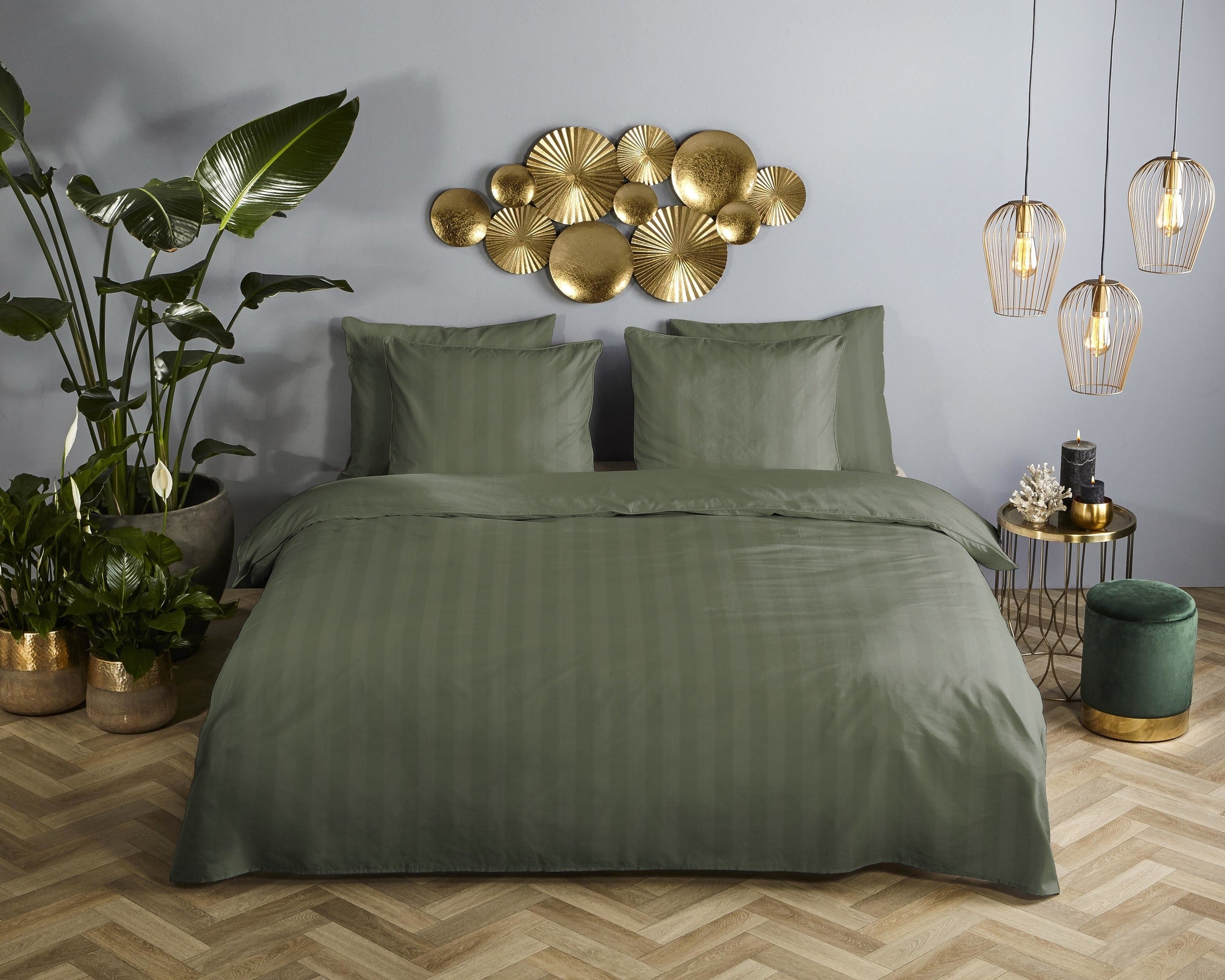 Descanso Dekbedovertrek Satijn Hotel Sevilla - Olive Green