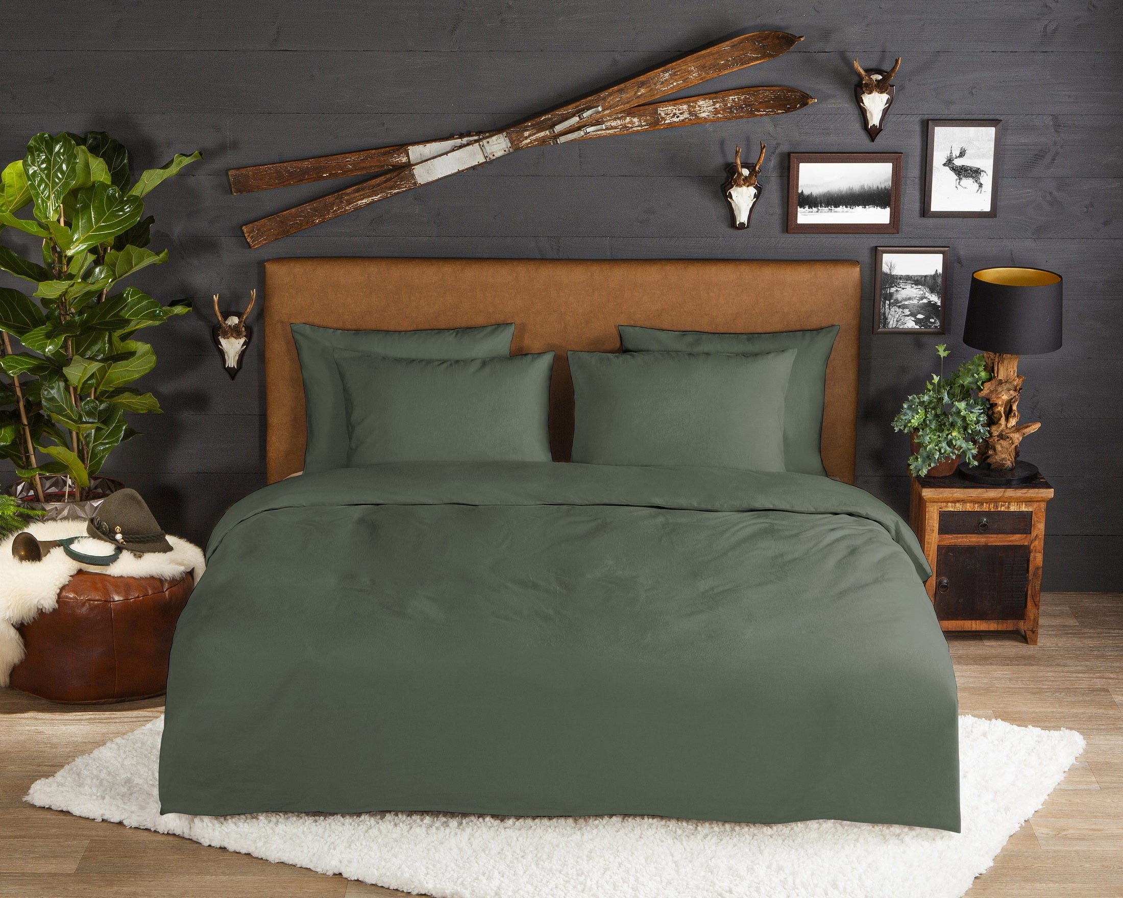 Good Morning Dekbedovertrek Flanel Uni - Olive Green