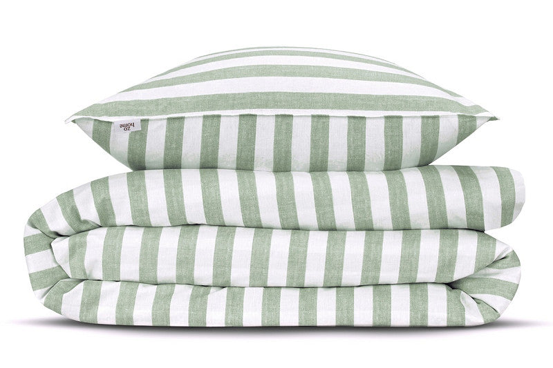 Zo Home Housse de Couette Coton Banda di Lino Vert Mousse
