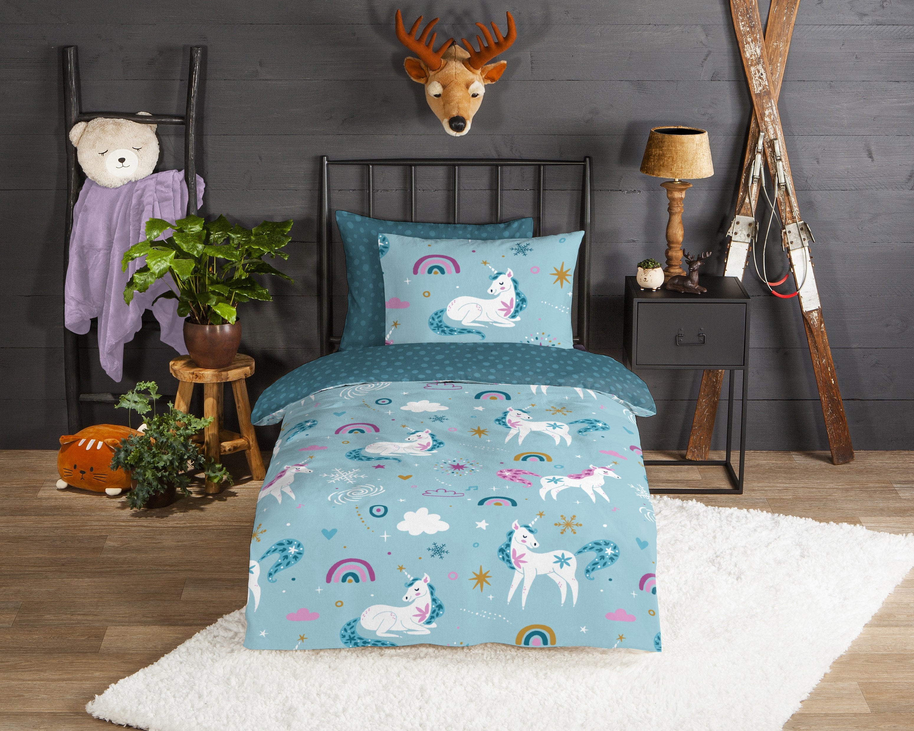 Good Morning Bettbezug Flanell Snowycorn Blue