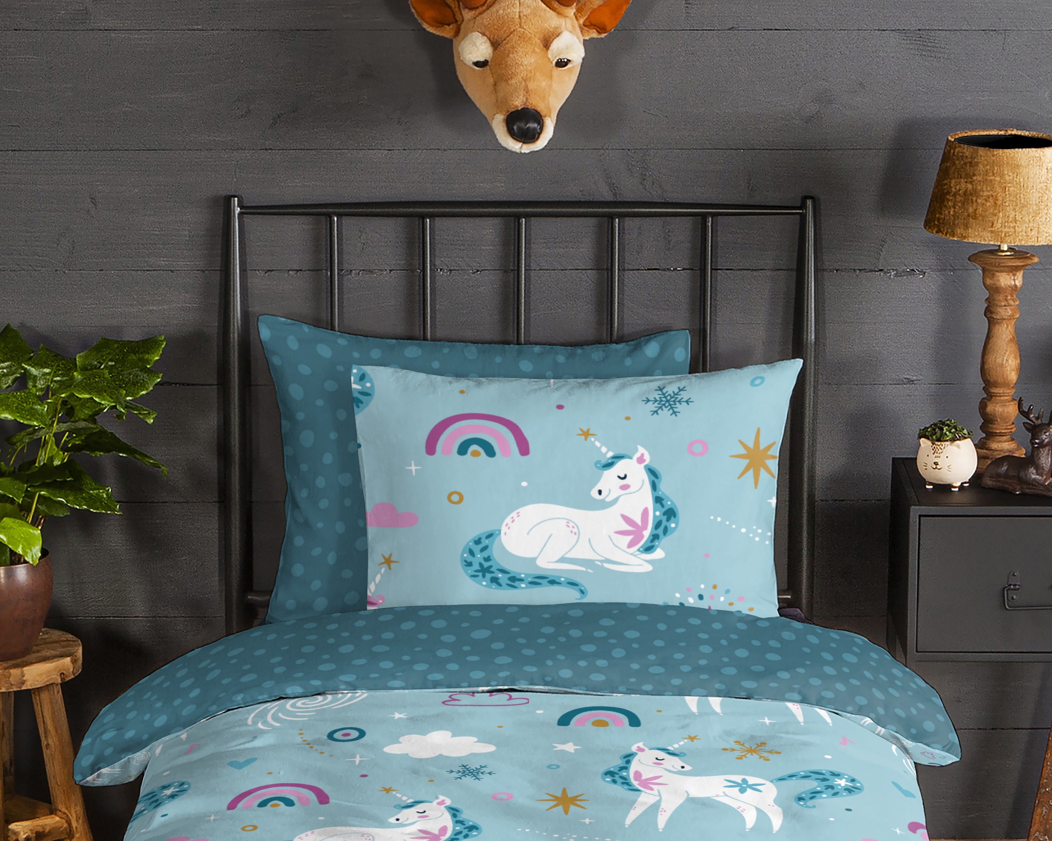Good Morning Bettbezug Flanell Snowycorn Blue