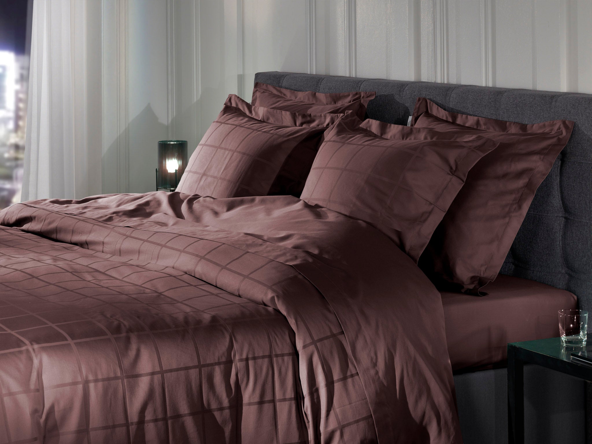 Heckettlane dekbedovertrek Diamante Marsala Brown katoen-satijn