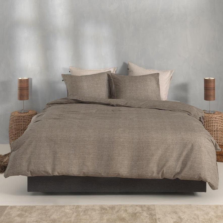 Zo Home Dekbedovertrek Lino Palm Taupe Katoen - Bedtextielonline.be