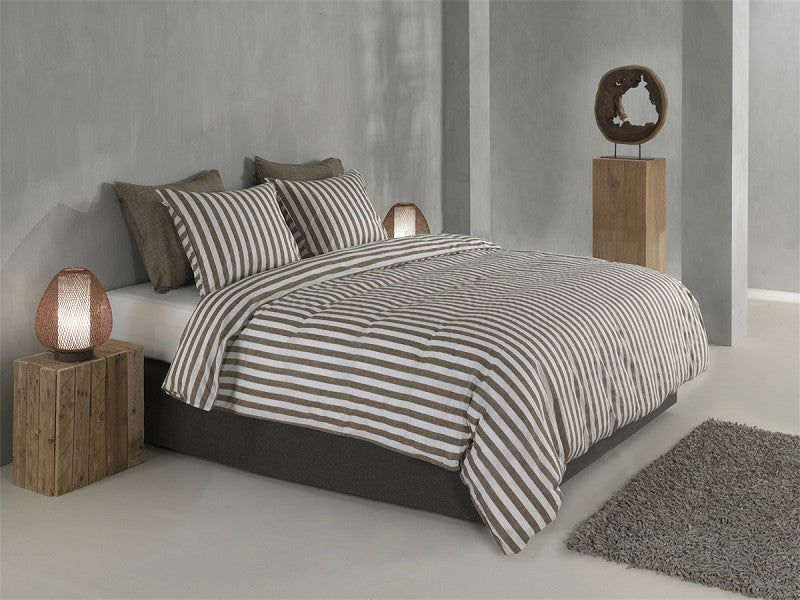 Zo Home Housse de Couette Coton Banda di Lino Palmier Taupe