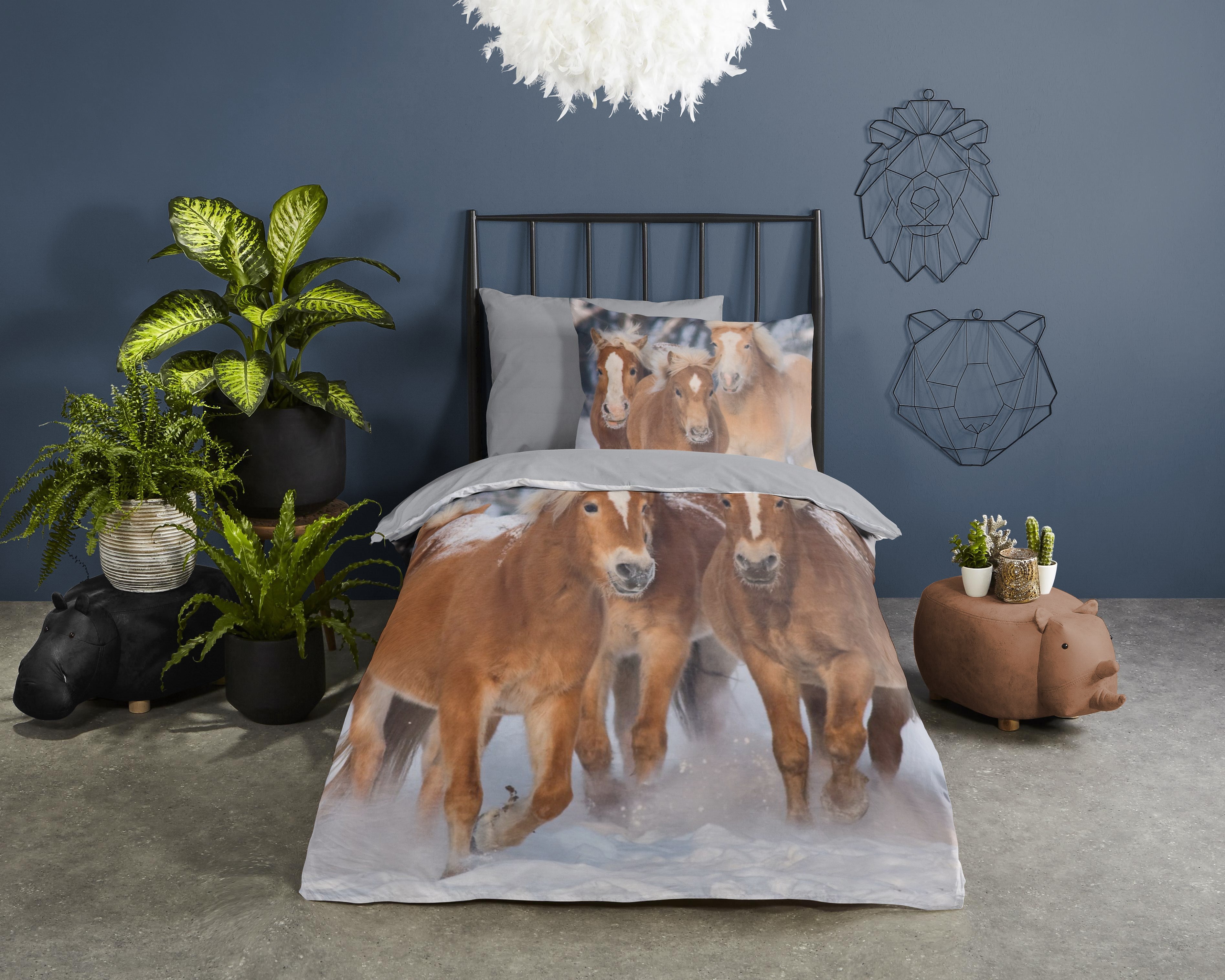 Good Morning Housse de couette Flanelle Happy Horses Multi