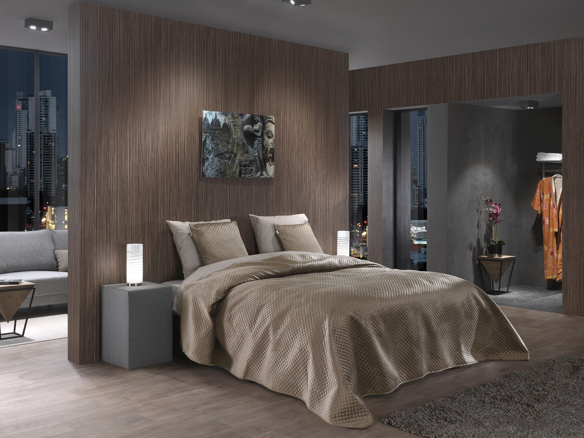 Yellow bedsprei Victoria Taupe polyester