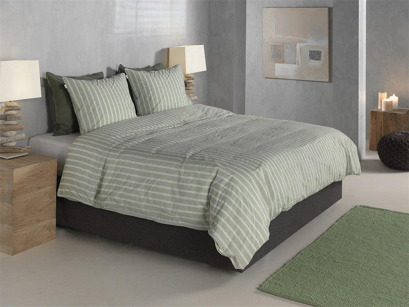 Zo Home Housse de Couette Percale Righe di Percalle Vert Fumé