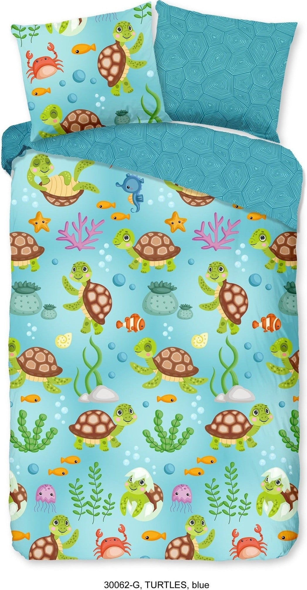 Housse de Couette Good Morning Coton Tortues Bleu