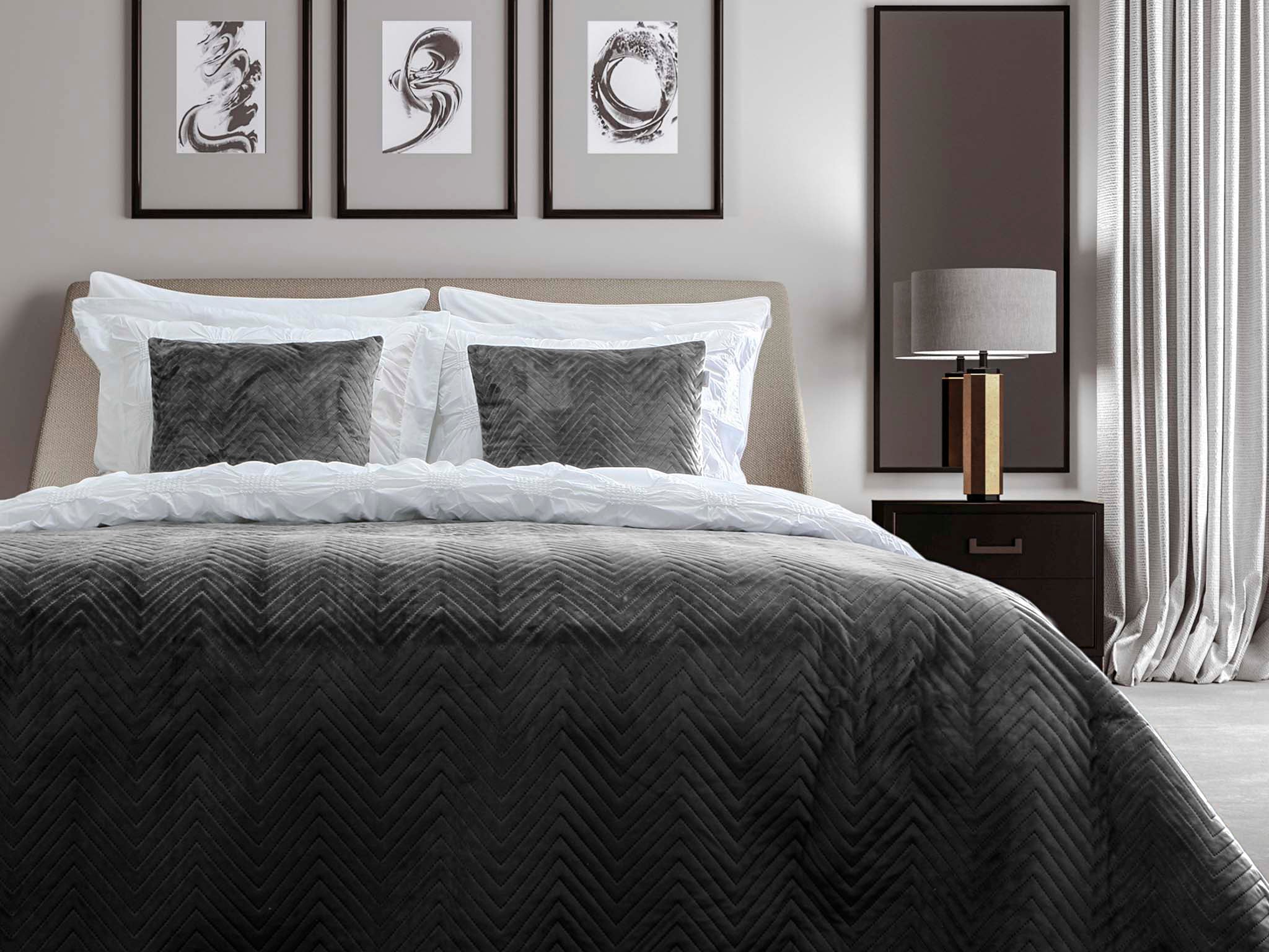 Yellow bedsprei Madeline Ink Black polyester