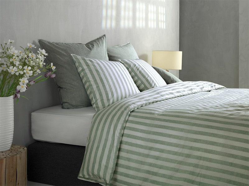 Zo Home Housse de Couette Coton Banda di Lino Vert Mousse