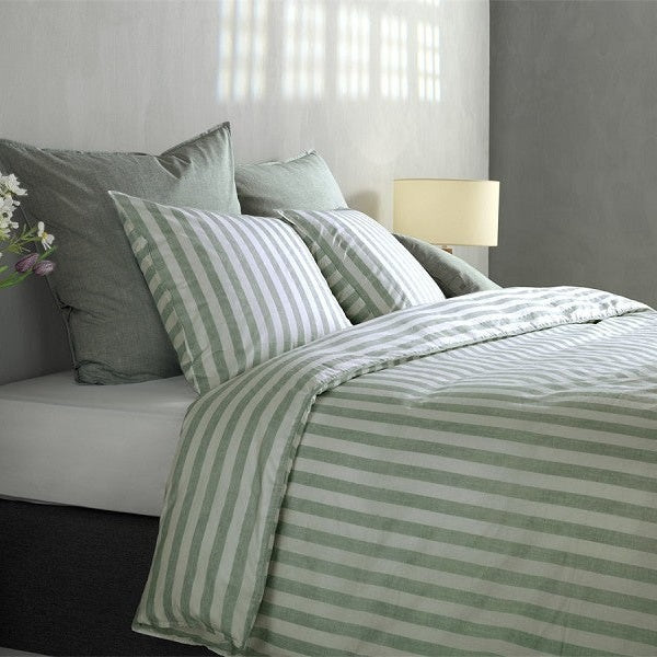 Zo Home Housse de Couette Coton Banda di Lino Vert Mousse