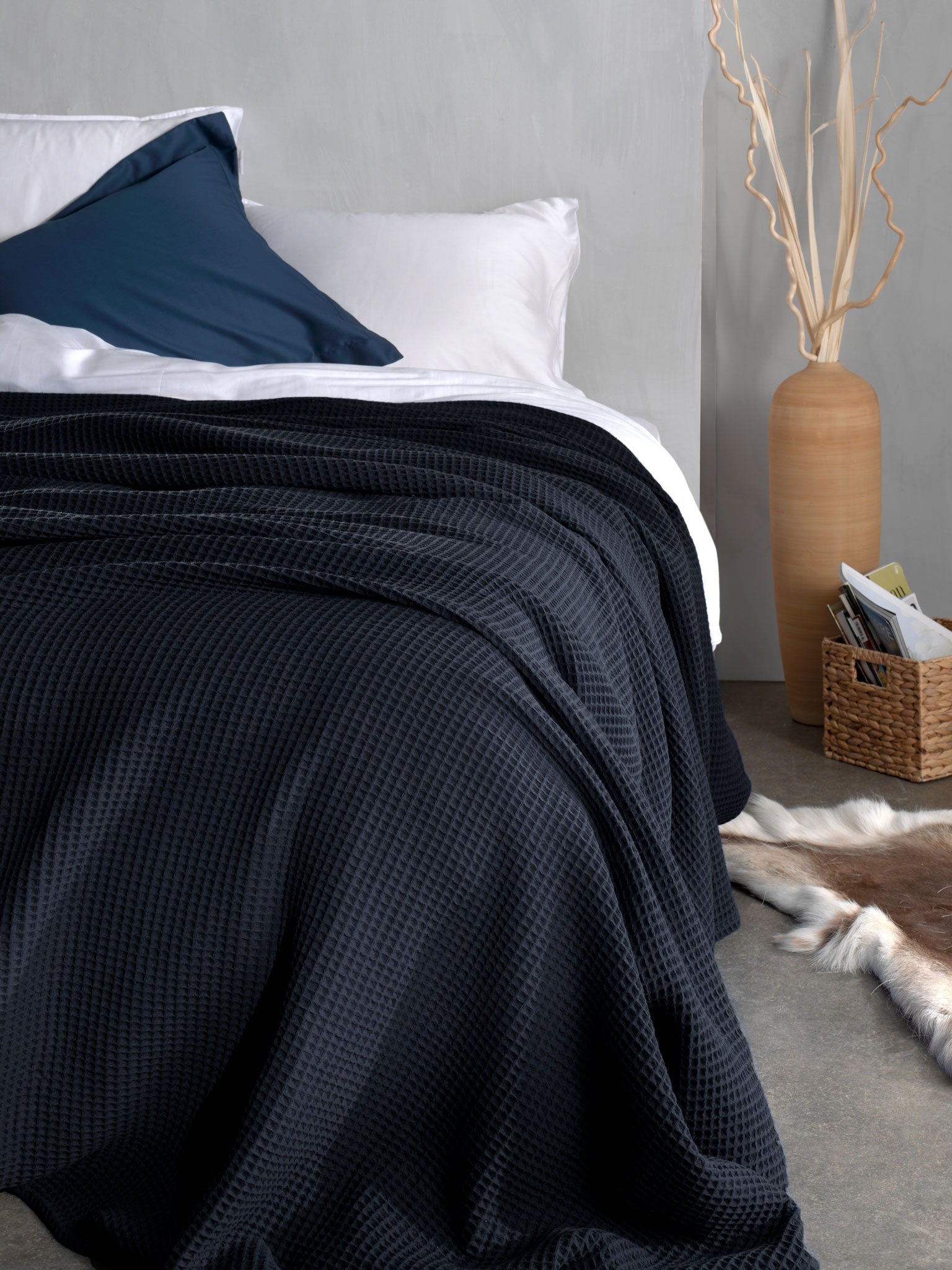 Heckettlane bedsprei Wafel Navy Blue katoen