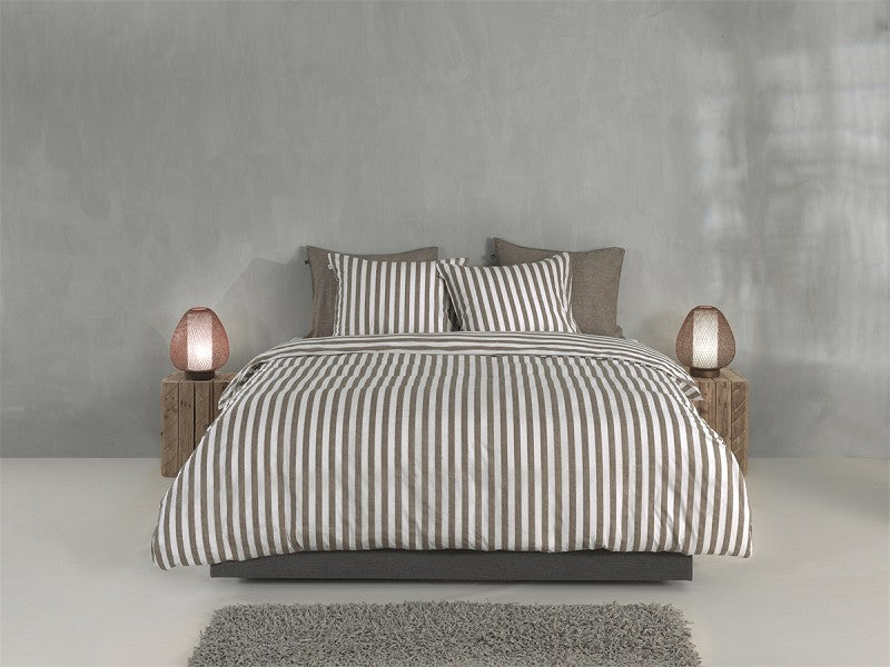 Zo Home Housse de Couette Coton Banda di Lino Palmier Taupe