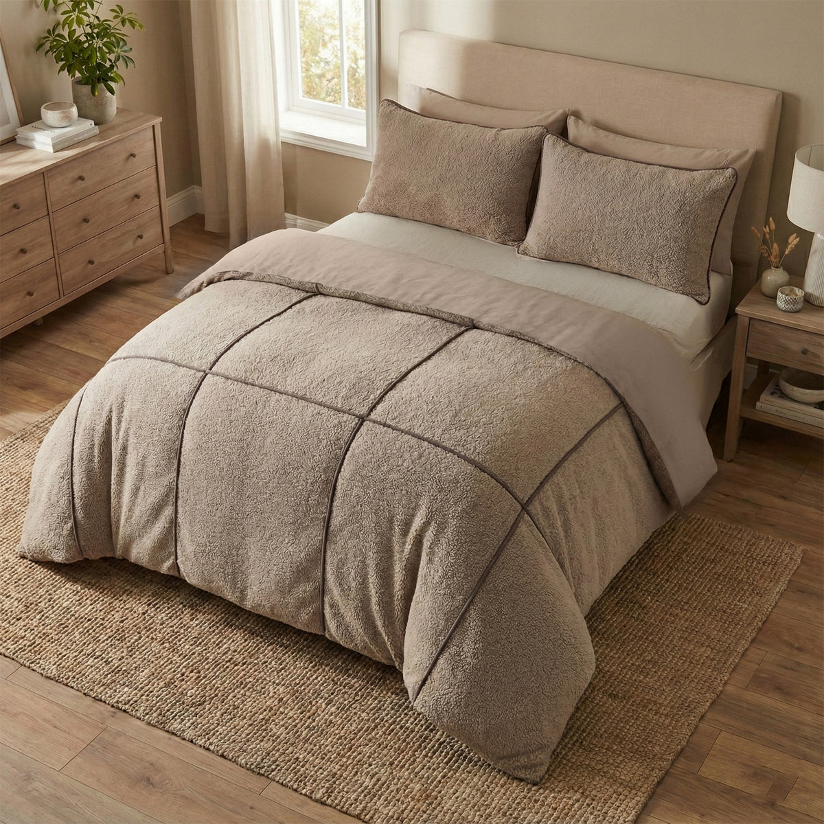Sleeptime Dekbedovertrek Teddy Trim Taupe