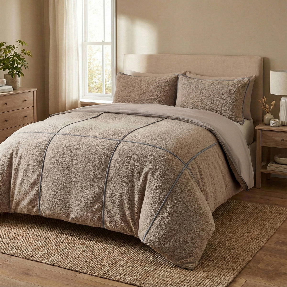 Sleeptime Dekbedovertrek Teddy Trim Donker Taupe