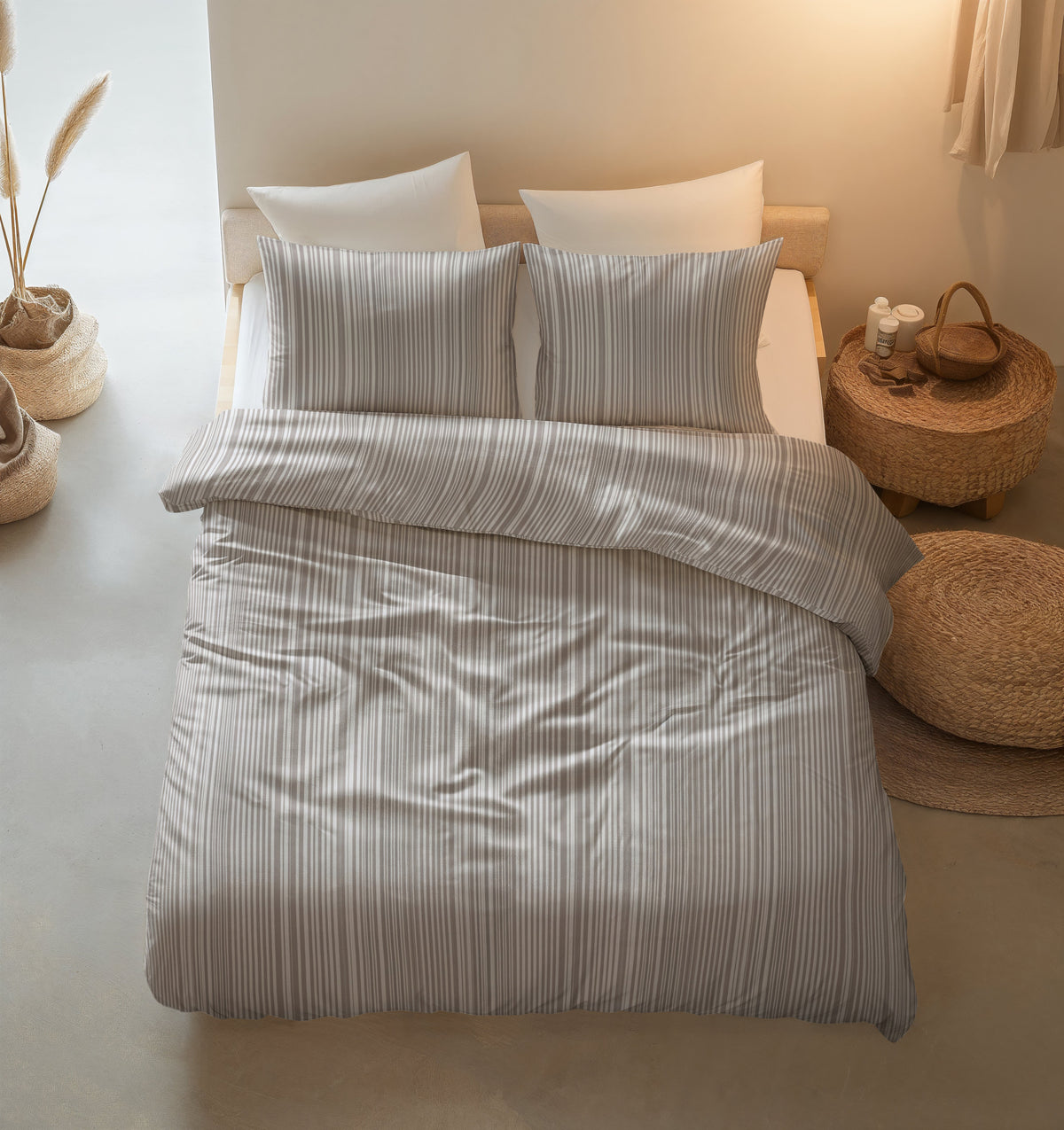 Sleeptime Dekbedovertrek Katoen Pinstripe Taupe