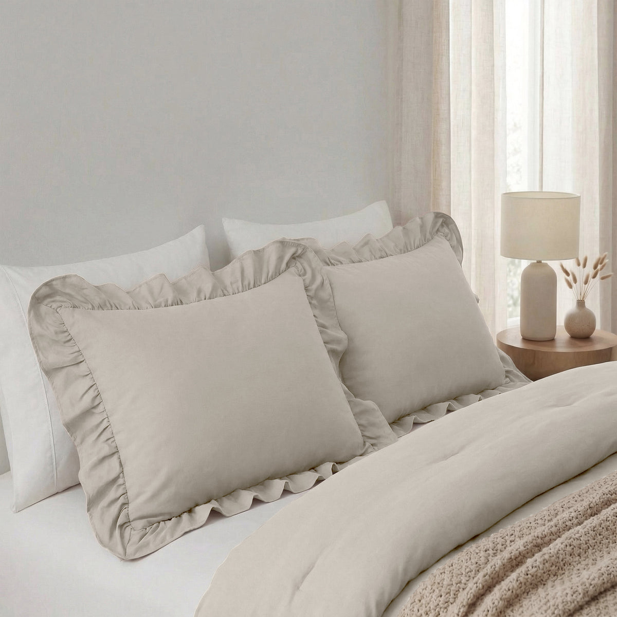 Sleeptime kussenslopen Ruffles Taupe/Grijs