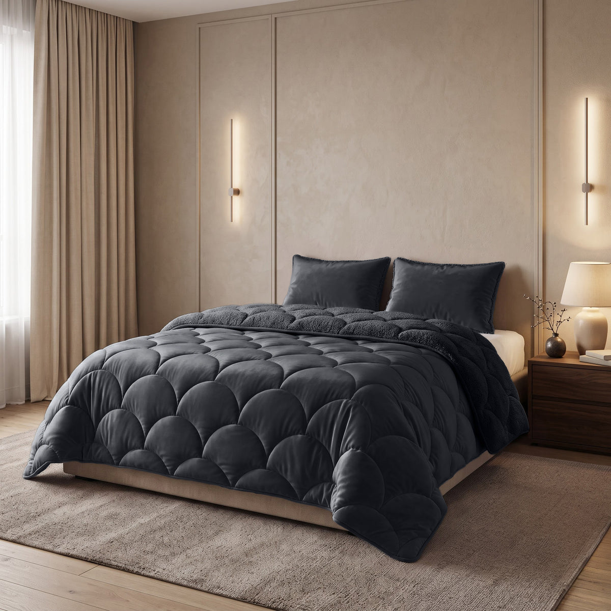 Sleeptime lazy dekbed Teddy/Velvet Zwart