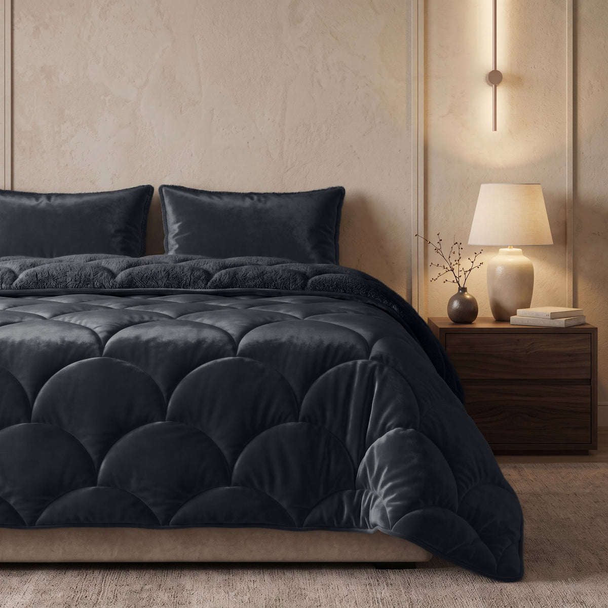 Sleeptime lazy dekbed Teddy/Velvet Zwart