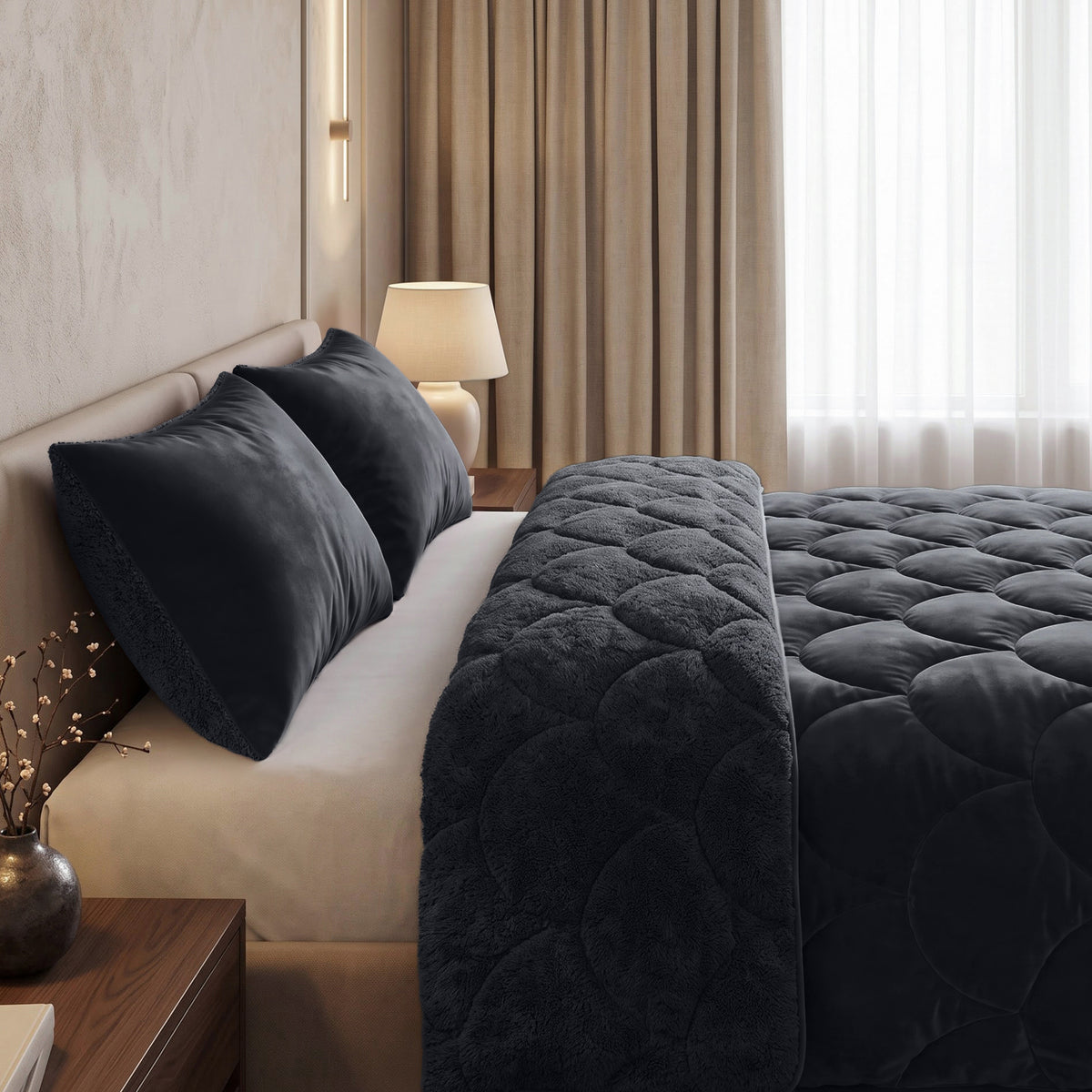 Sleeptime lazy dekbed Teddy/Velvet Zwart