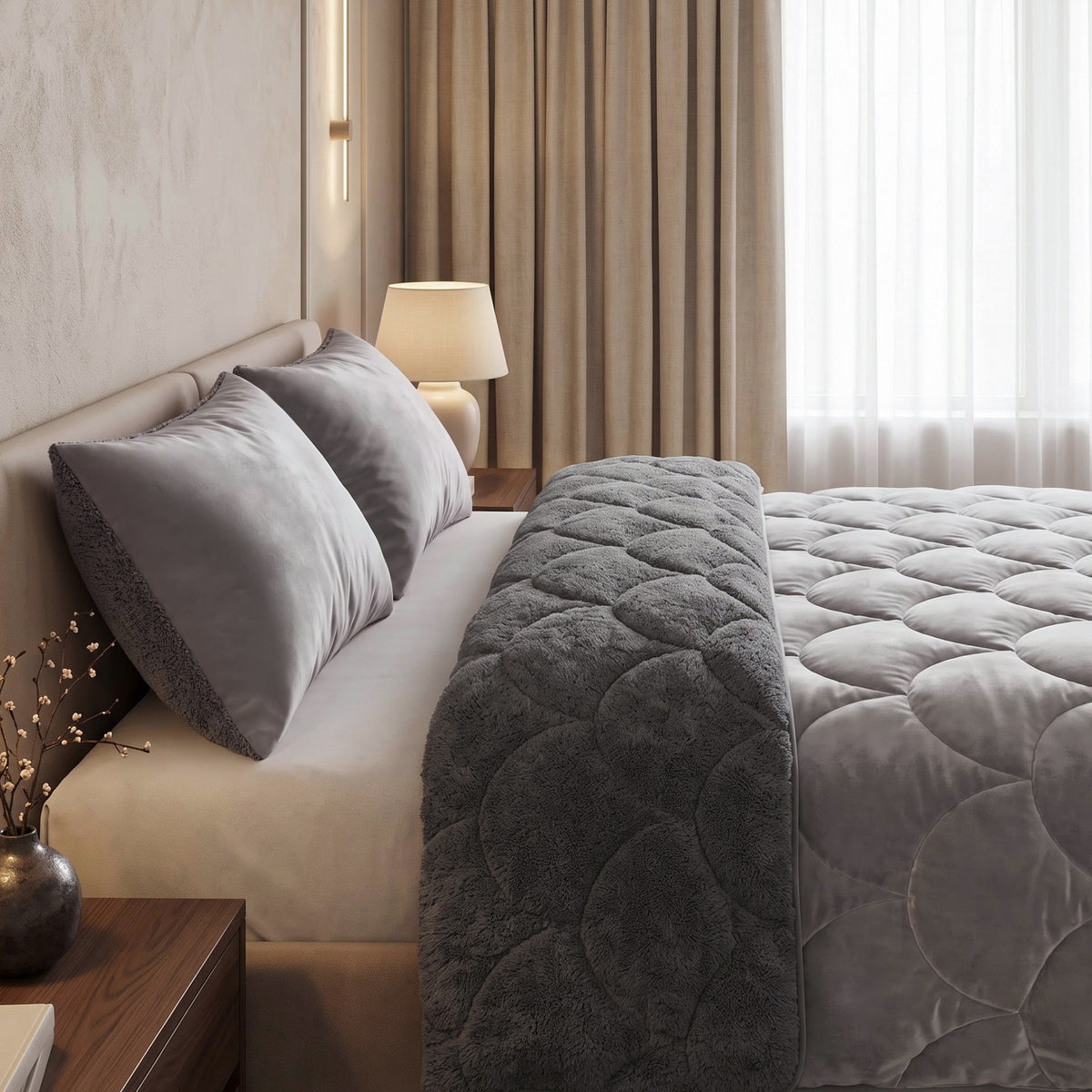 Sleeptime lazy dekbed Teddy/Velvet Taupe/Grijs