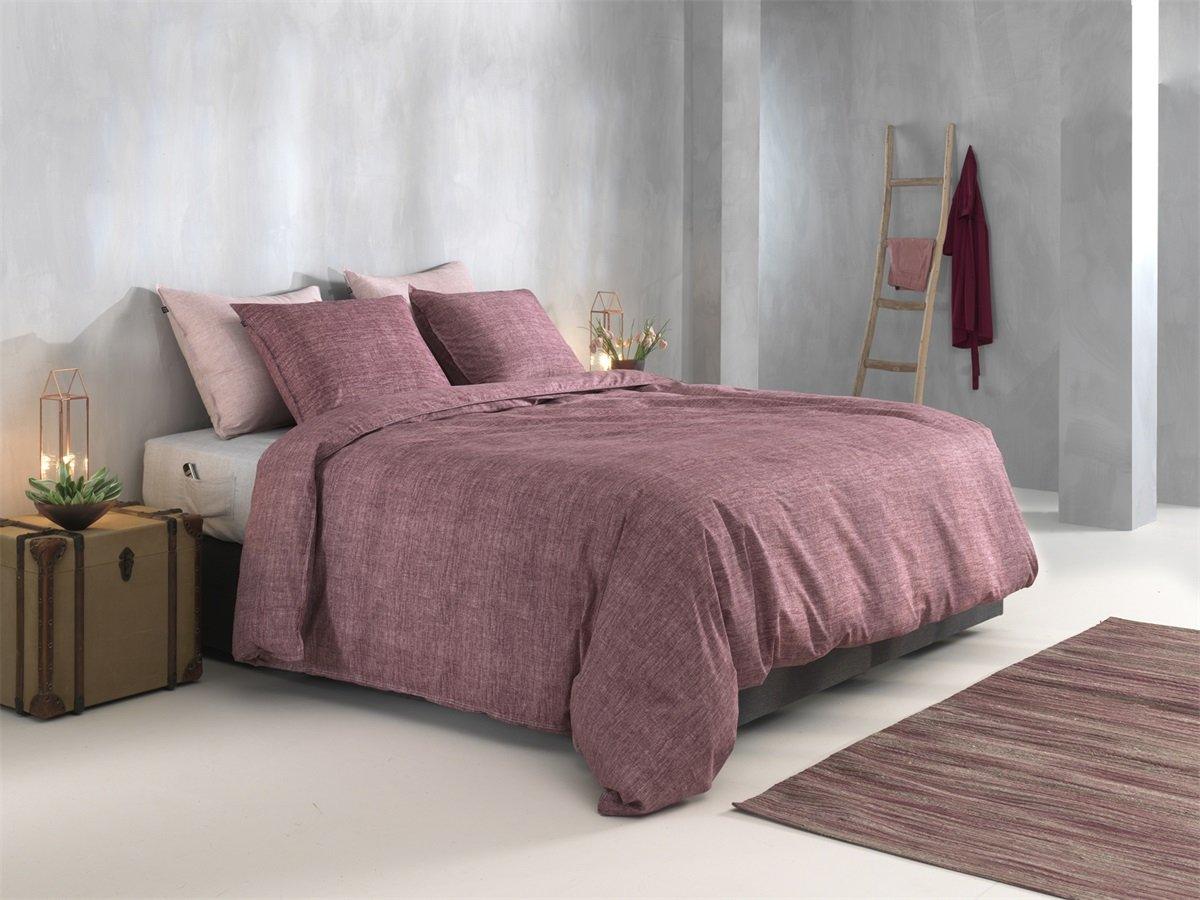 Zo Home Dekbedovertrek Lino Wine Red Katoen - Bedtextielonline.be