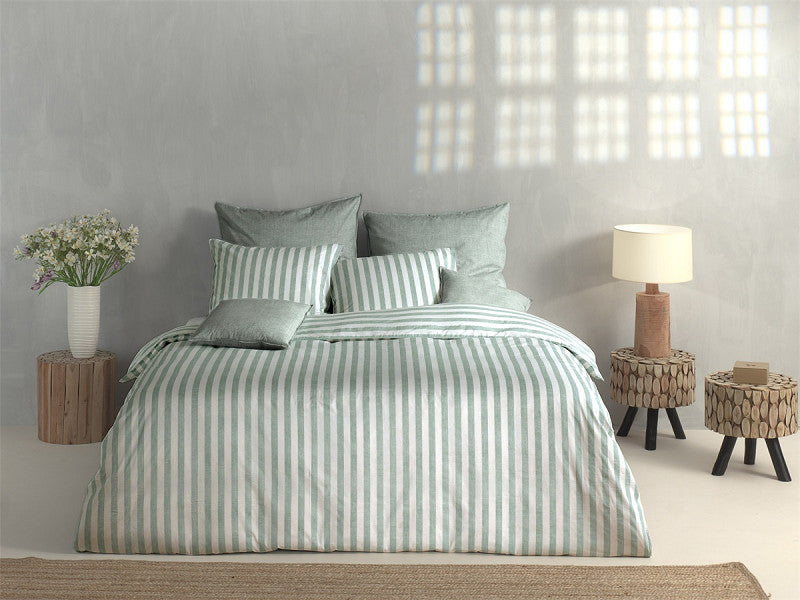 Zo Home Housse de Couette Coton Banda di Lino Vert Mousse