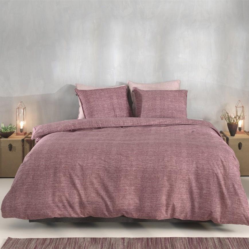 Zo Home Dekbedovertrek Lino Wine Red Katoen - Bedtextielonline.be