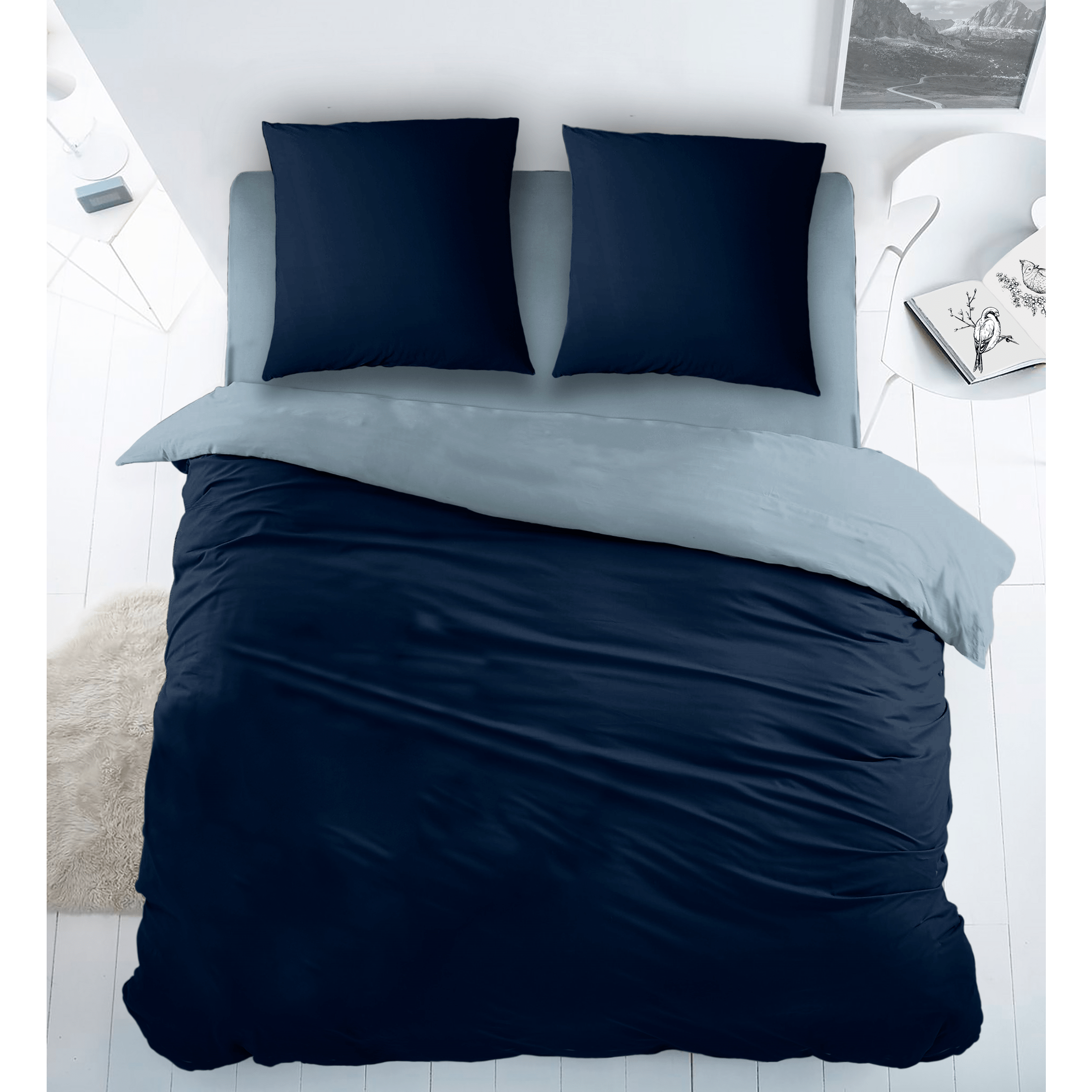 Housse de Couette Sleepnight Coton Bicolore Bleu