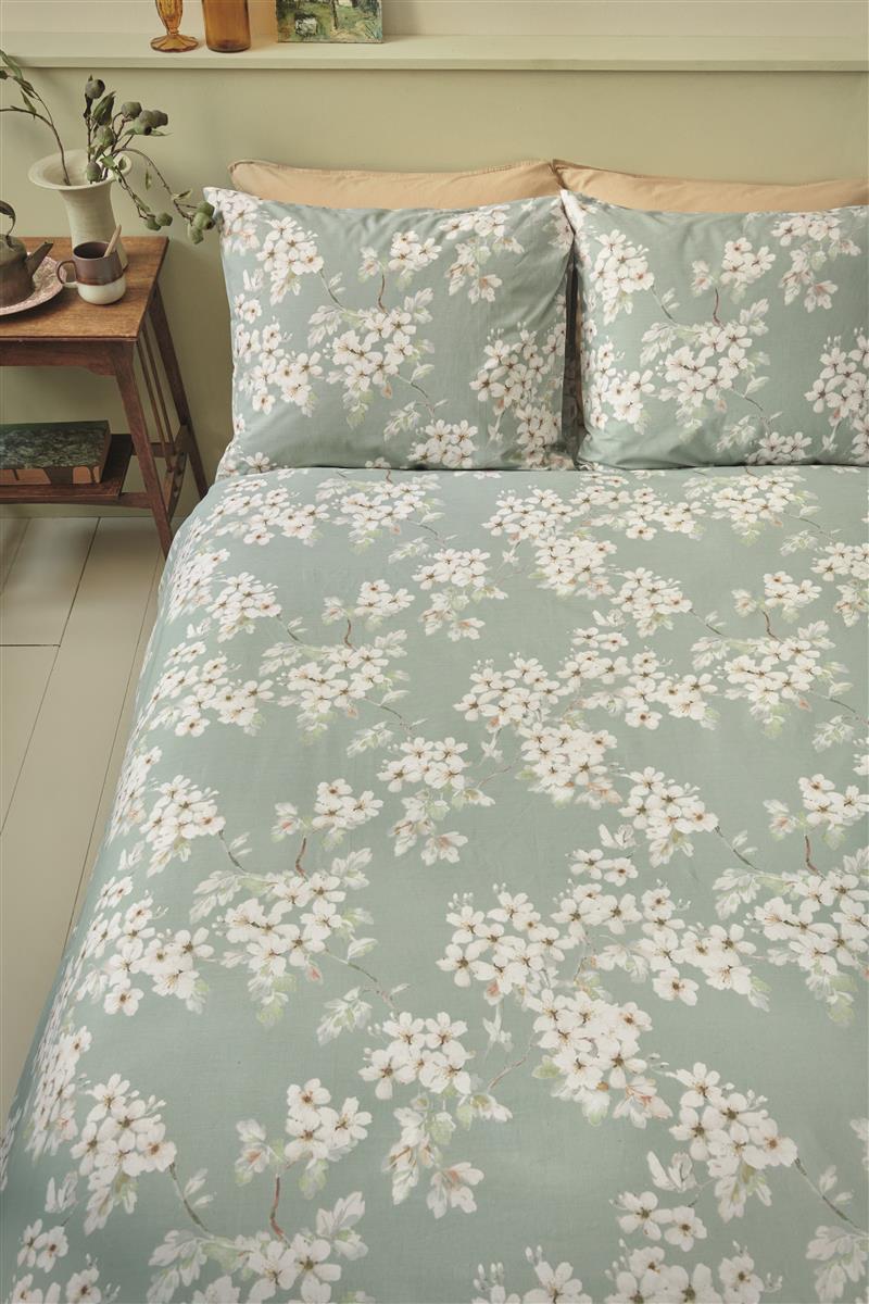Ariadne at Home Housse de couette Coton Fleurs Blooming Bleu Vert