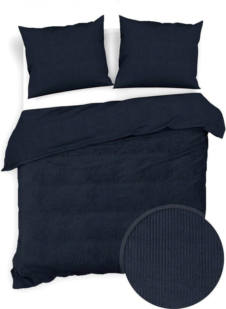 Zo Home Dekbedovertrek Velluto-a-Coste Night-Blue Fluweel - Bedtextielonline.be