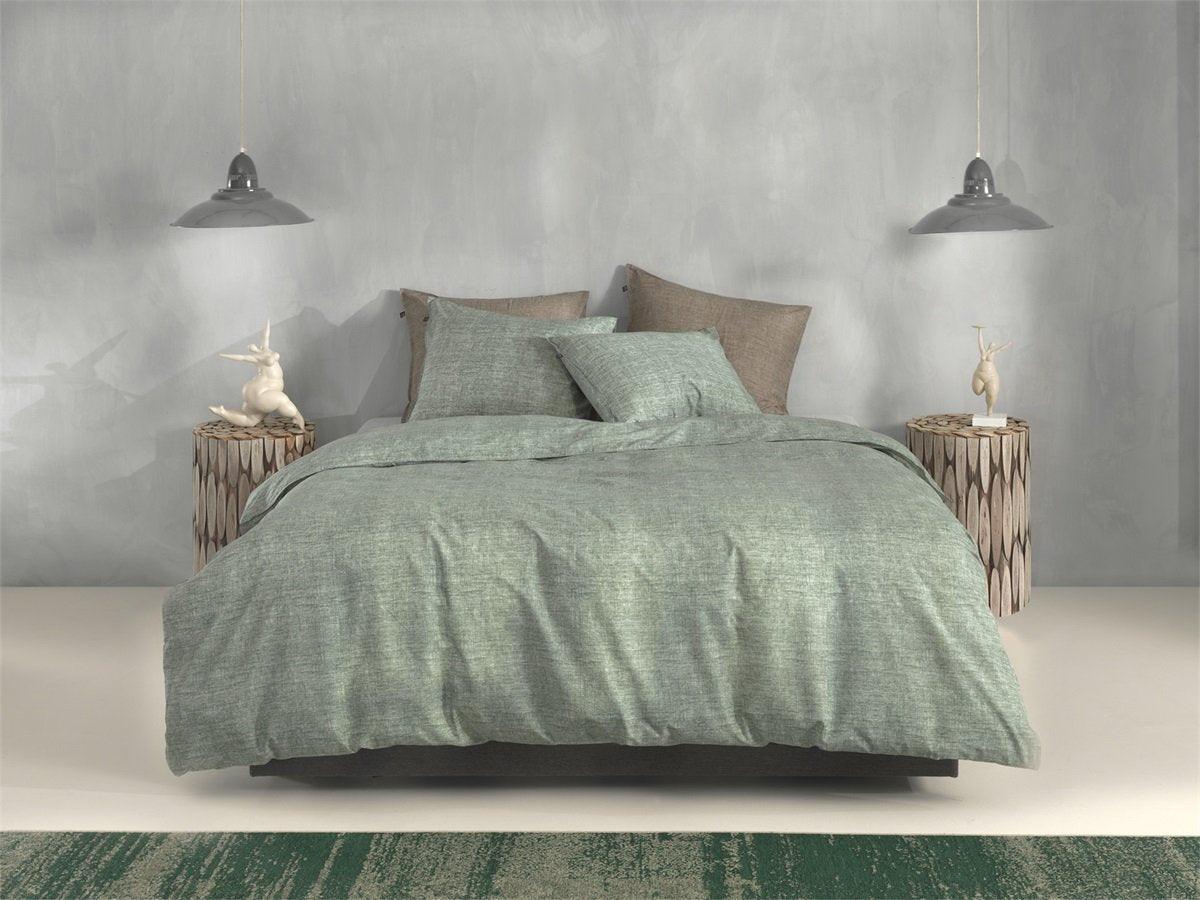 Zo Home Dekbedovertrek Lino Moss Green Katoen - Bedtextielonline.be
