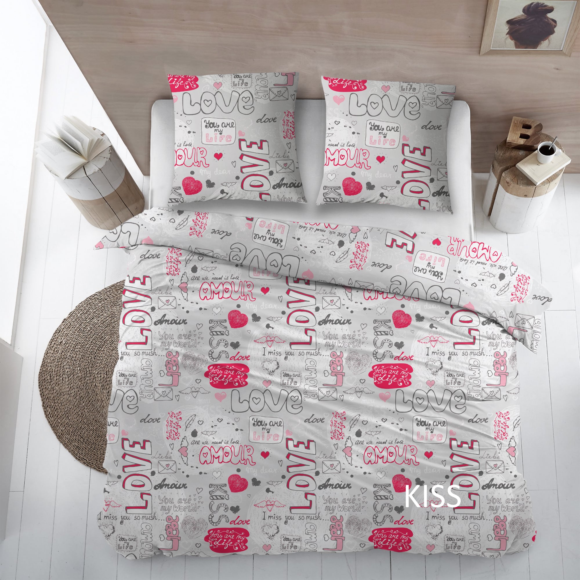 Sleepnight Housse de Couette Flanelle Baiser