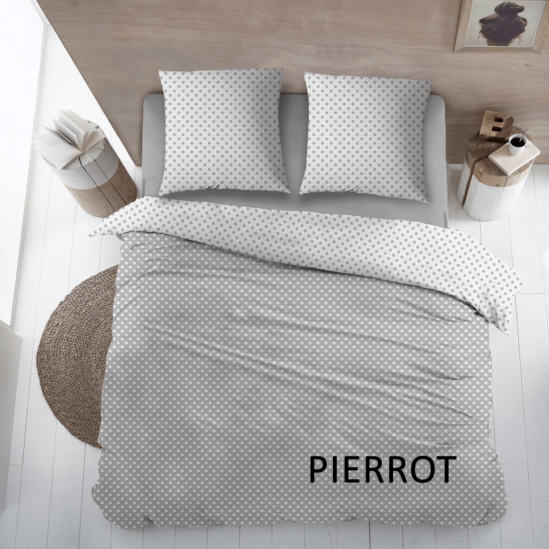 Sleepnight Housse de Couette Flanelle Pierrot Gris