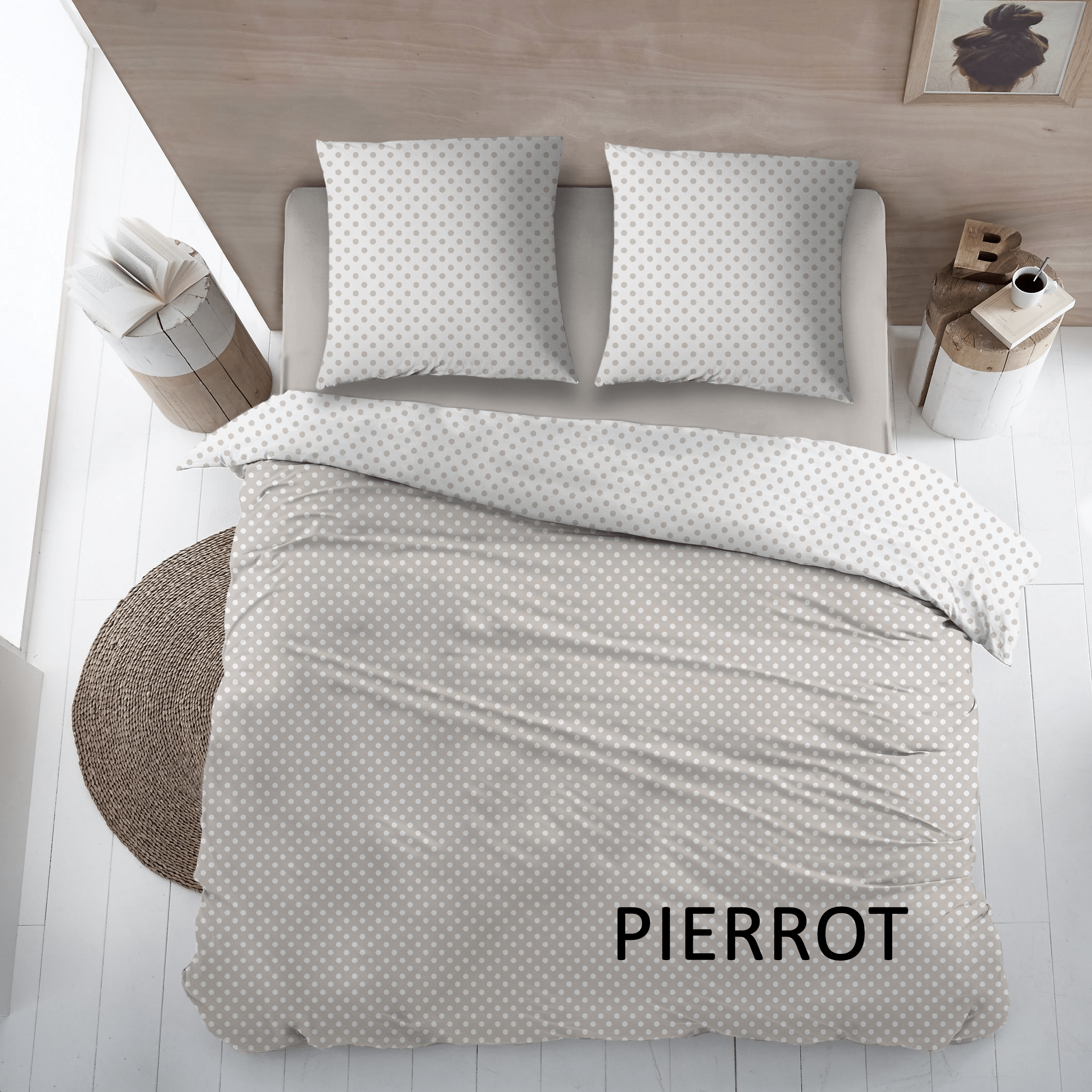 Sleepnight Housse de Couette Flanelle Pierrot Taupe