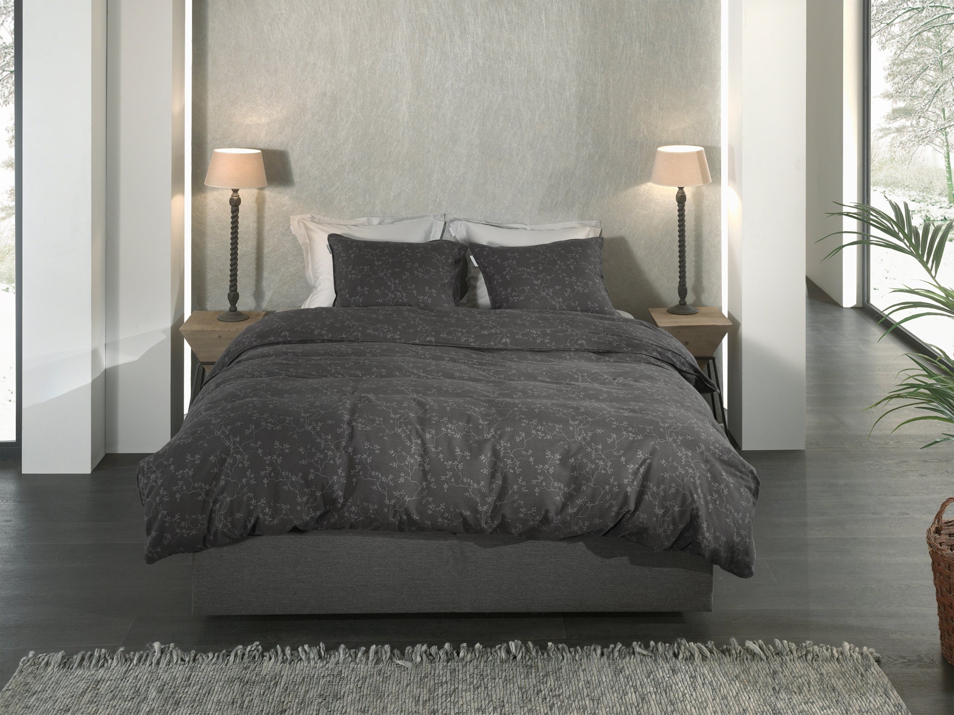 Heckettlane Dekbedovertrek Flanel Alloro Anthracite