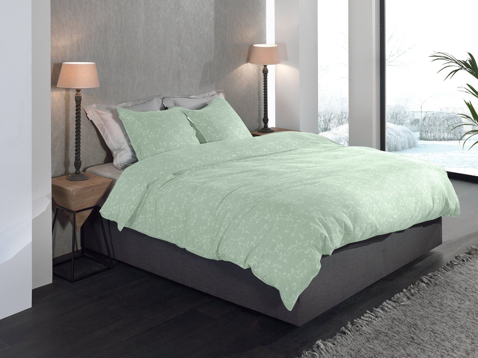 Heckettlane Dekbedovertrek Flanel Alloro Laurel Green