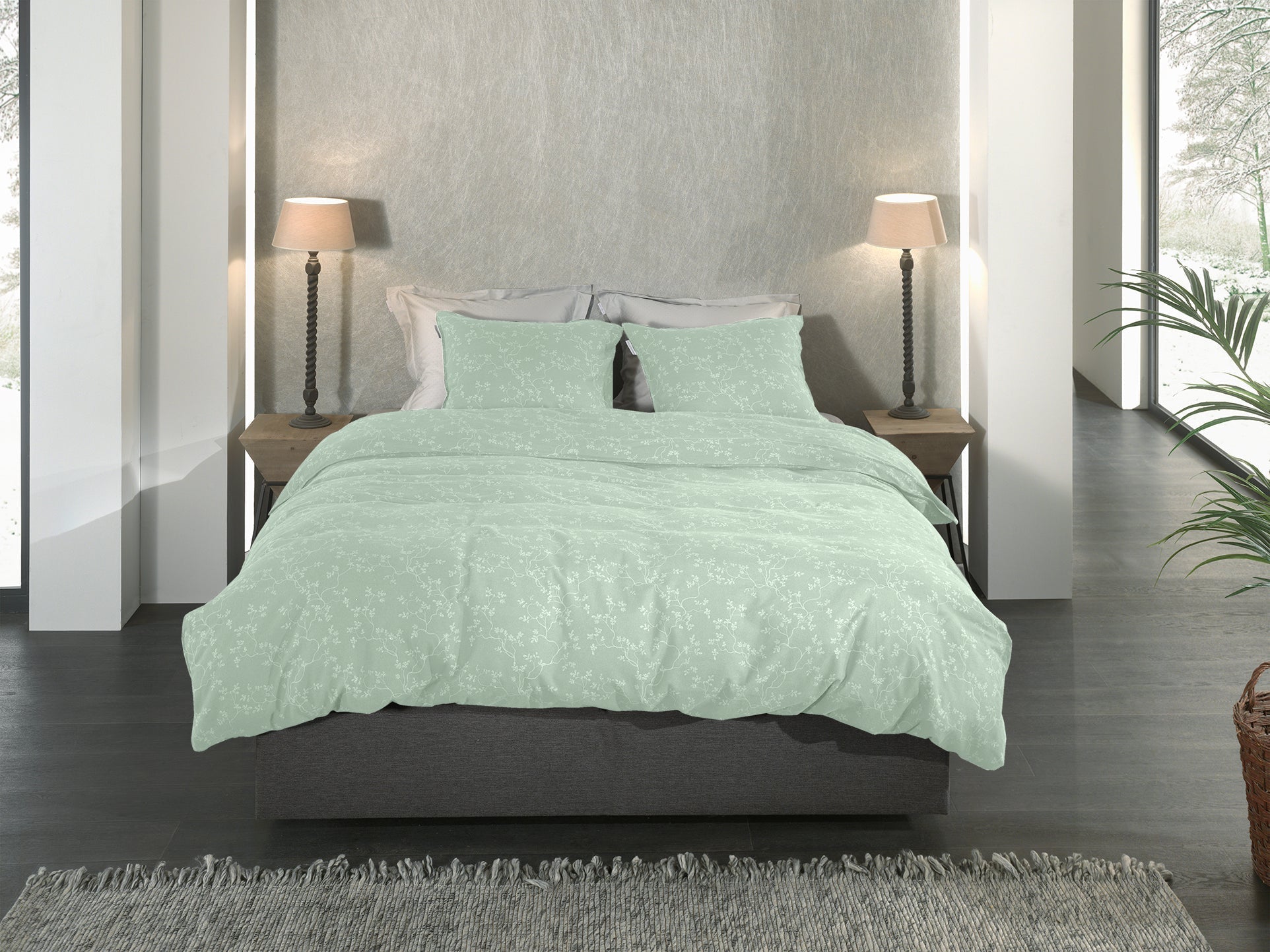 Heckettlane Dekbedovertrek Flanel Alloro Laurel Green