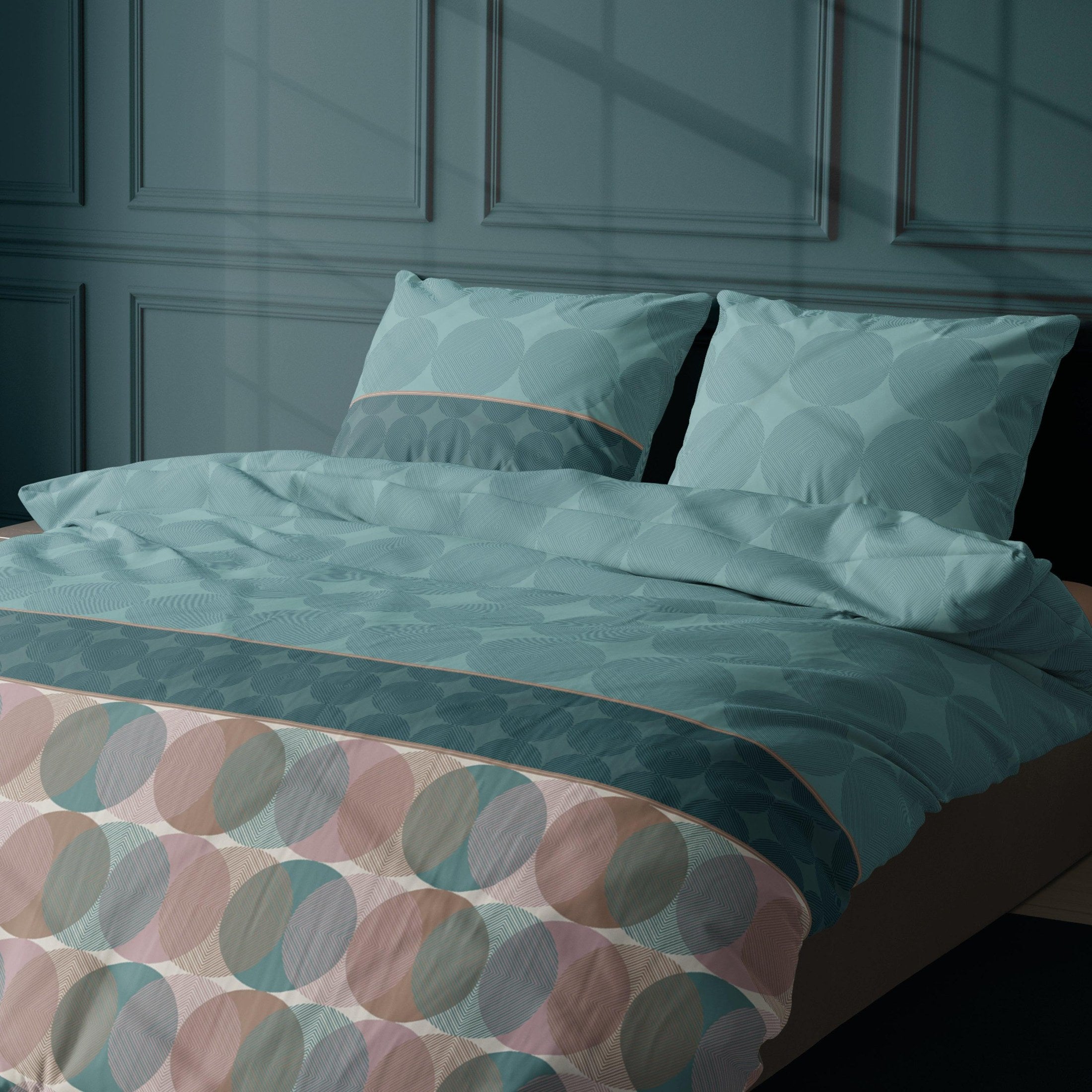 Satin d'Or Dekbedovertrek Satijn Cercles Grijs/Mineral - Bedtextielonline.be