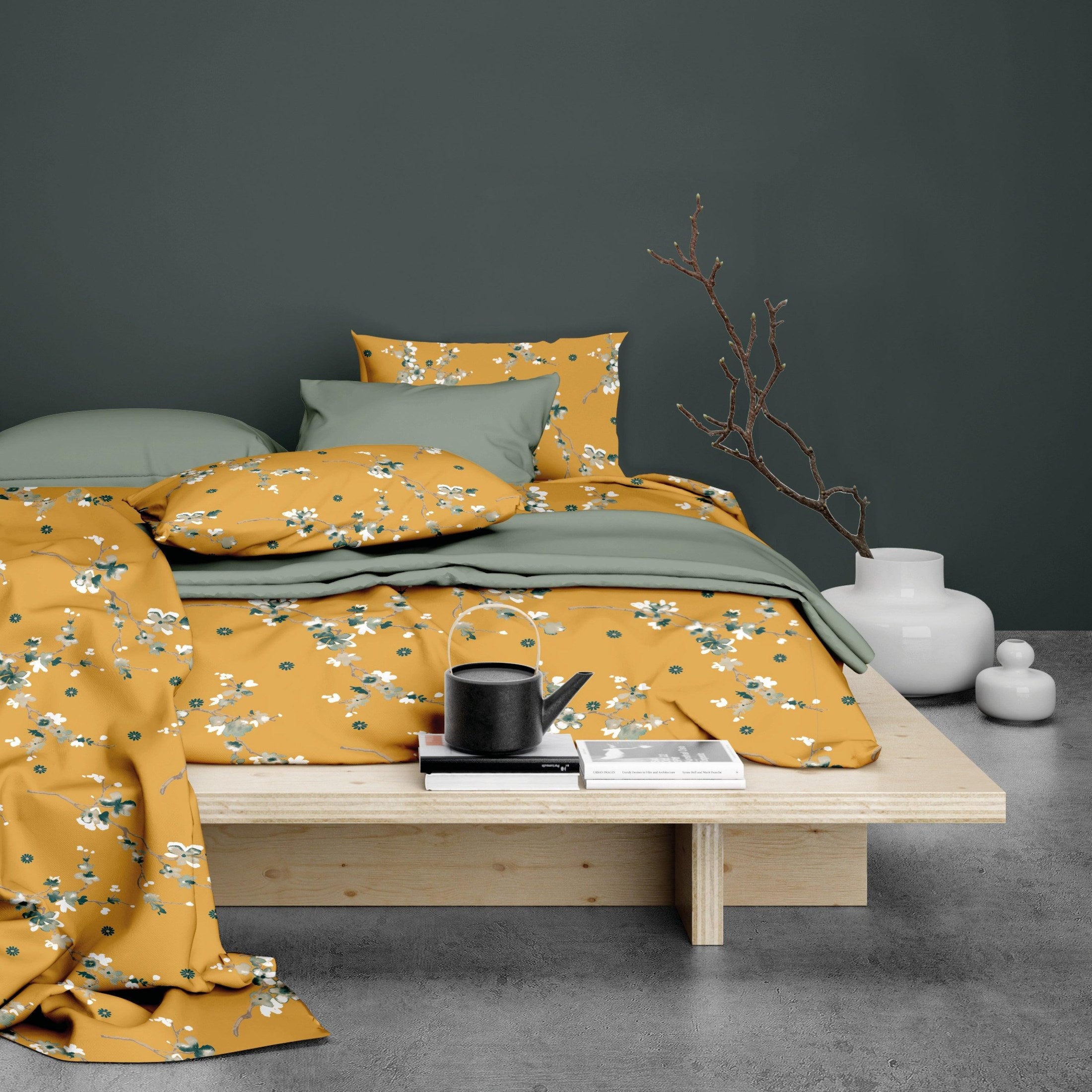 Romanette Dekbedovertrek Katoen Geisha Oker - Bedtextielonline.be