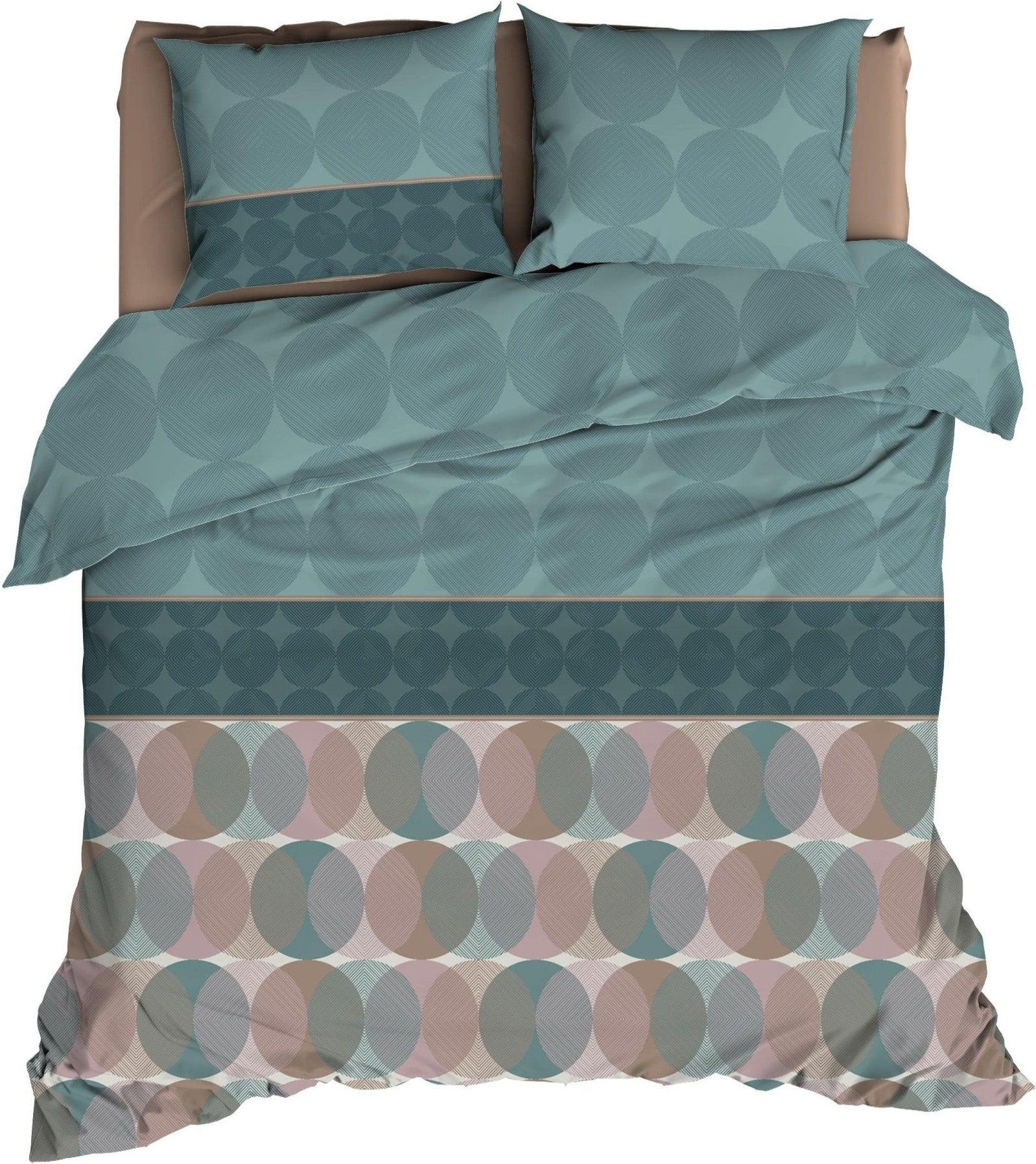 Satin d'Or Dekbedovertrek Satijn Cercles Grijs/Mineral - Bedtextielonline.be