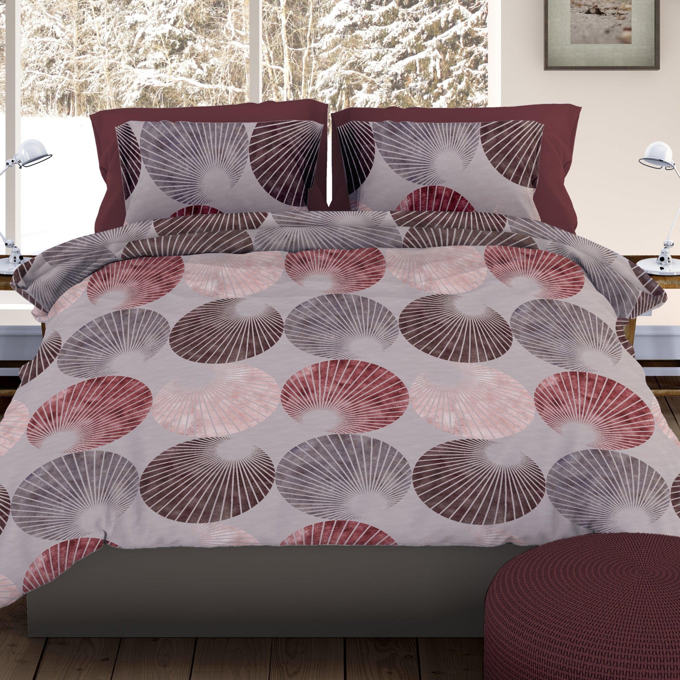 Romanette Bettbezug Flanell Gerlos Grau/Bordo