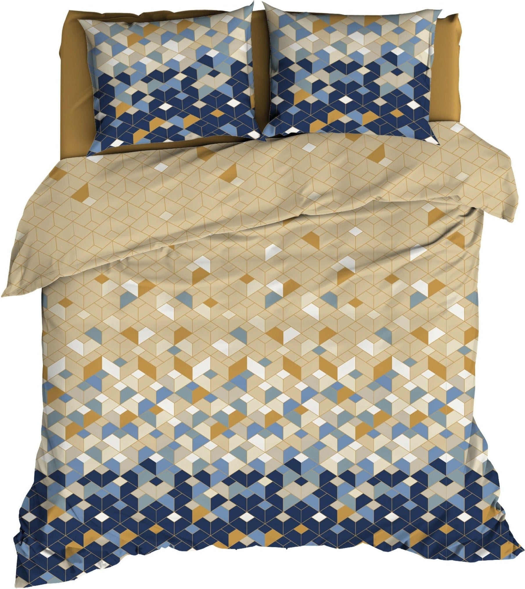 Satin d'Or Dekbedovertrek Satijn Scoop - Blauw/Beige