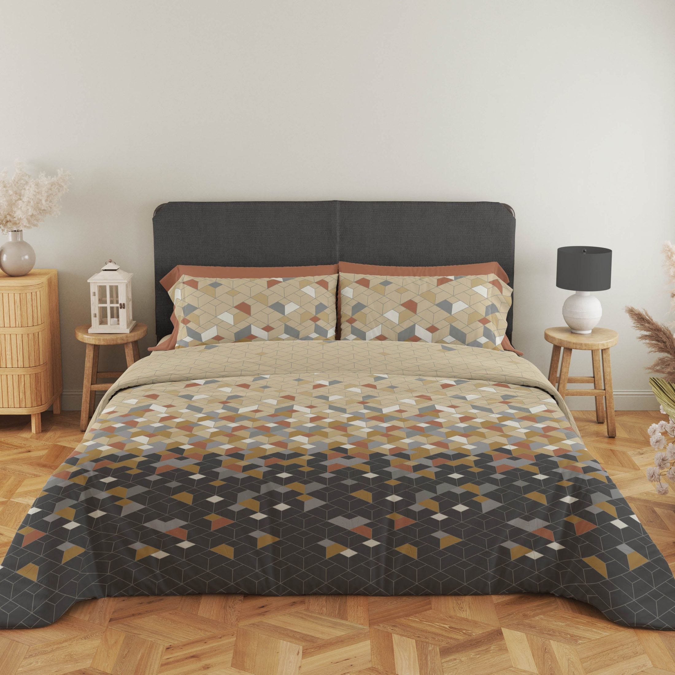 Housse de couette Satin d'Or Satin Scoop - Anthracite/Beige