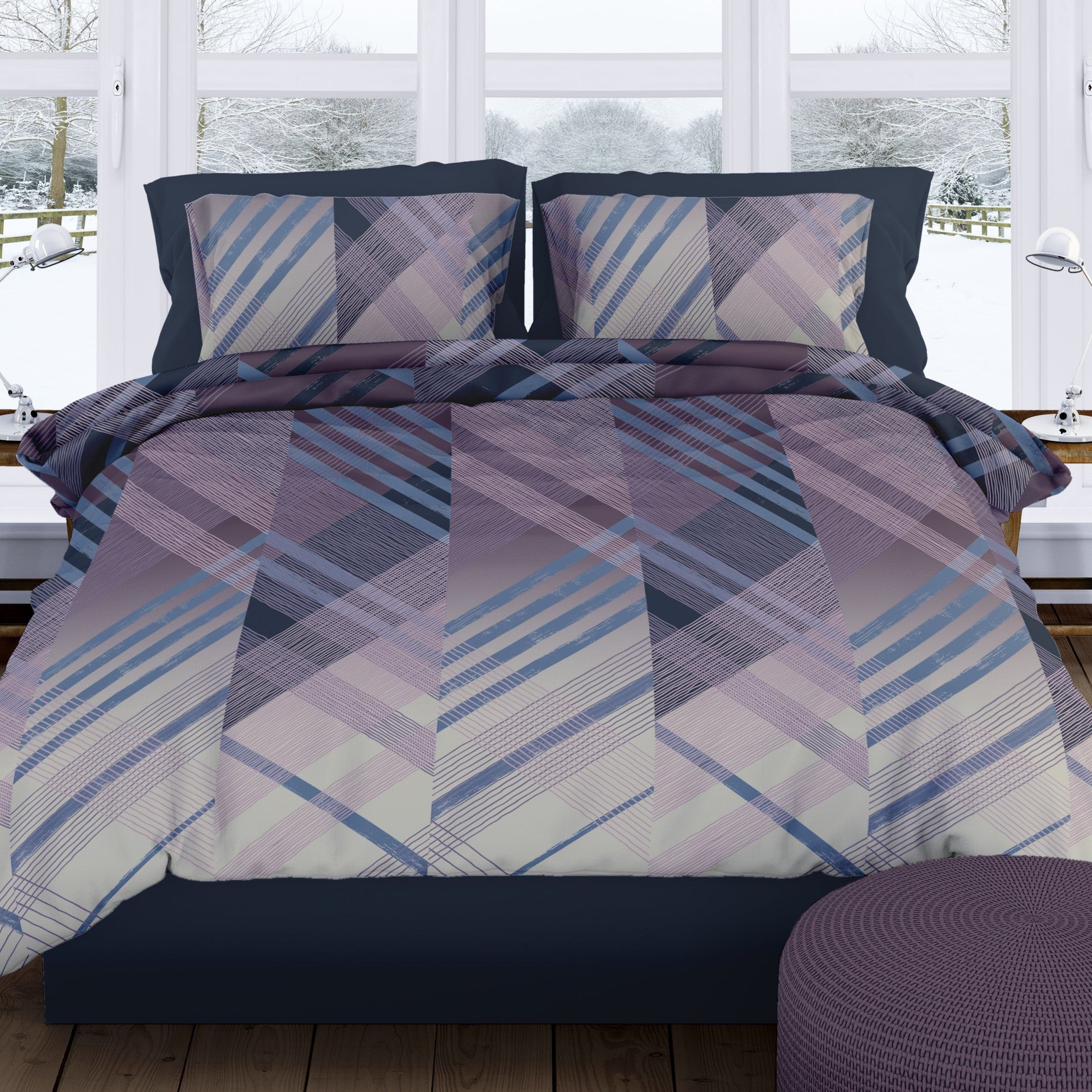 Romanette Bettbezug Flanell Valmont Blau/Flieder