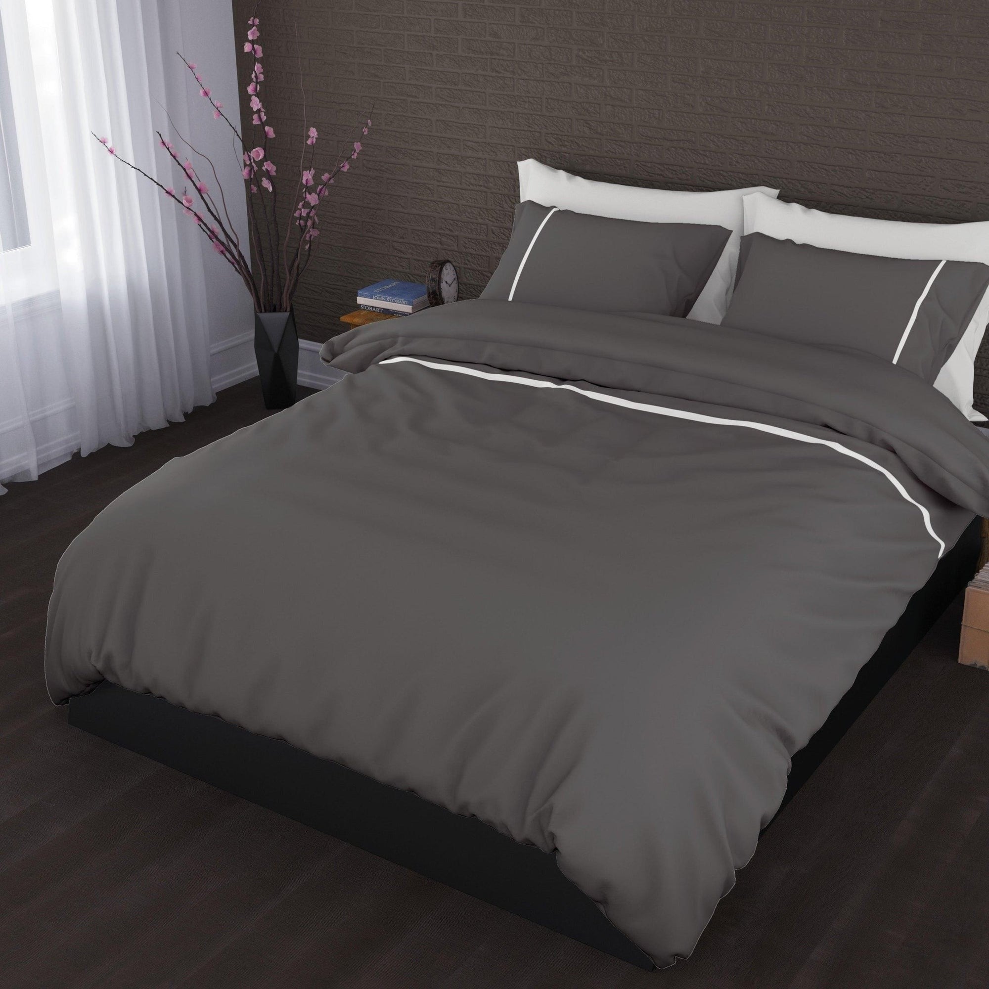 Romanette dekbedovertrek flanel Duchesse antraciet wit