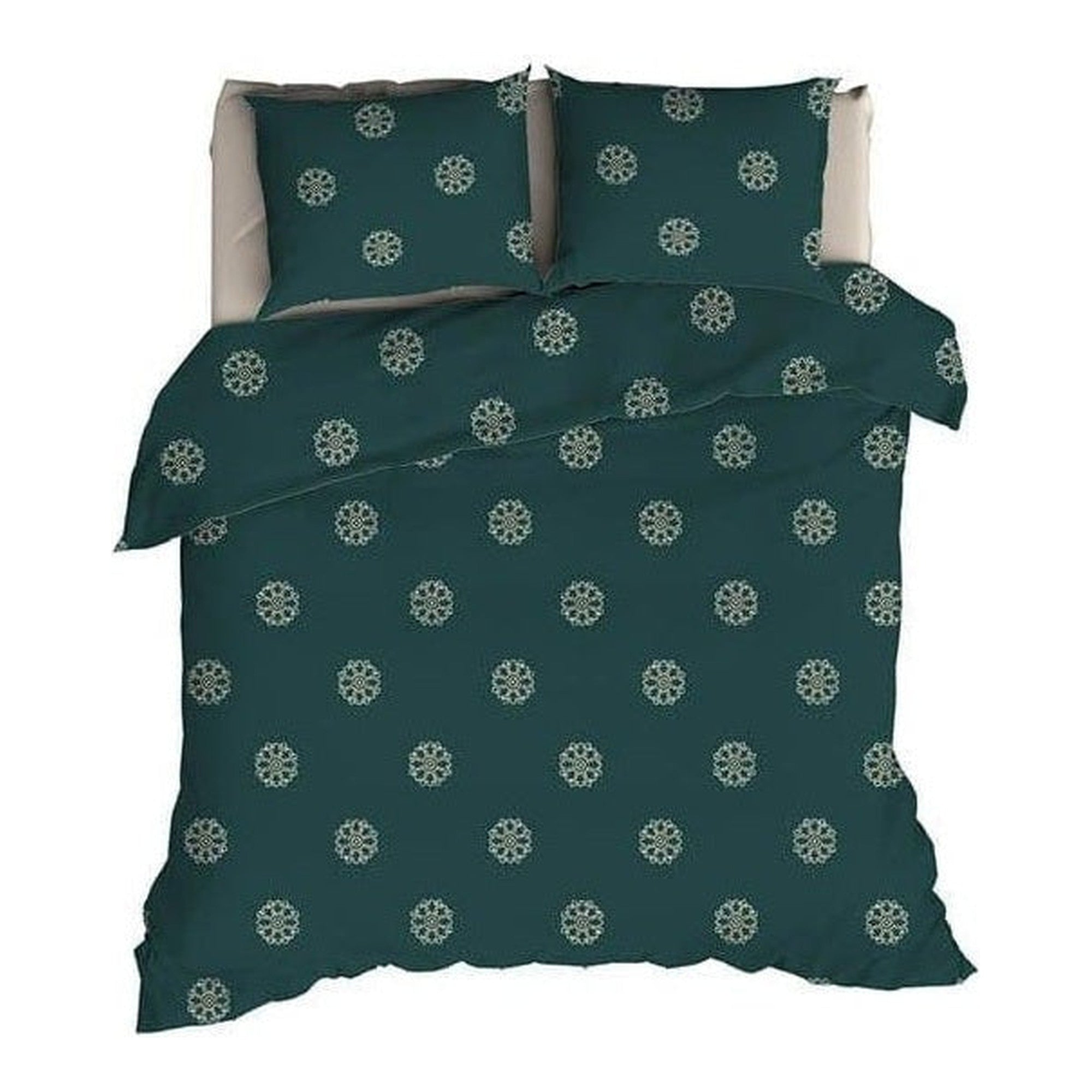 Romanette dekbedovertrek flanel Flocons Forest Green