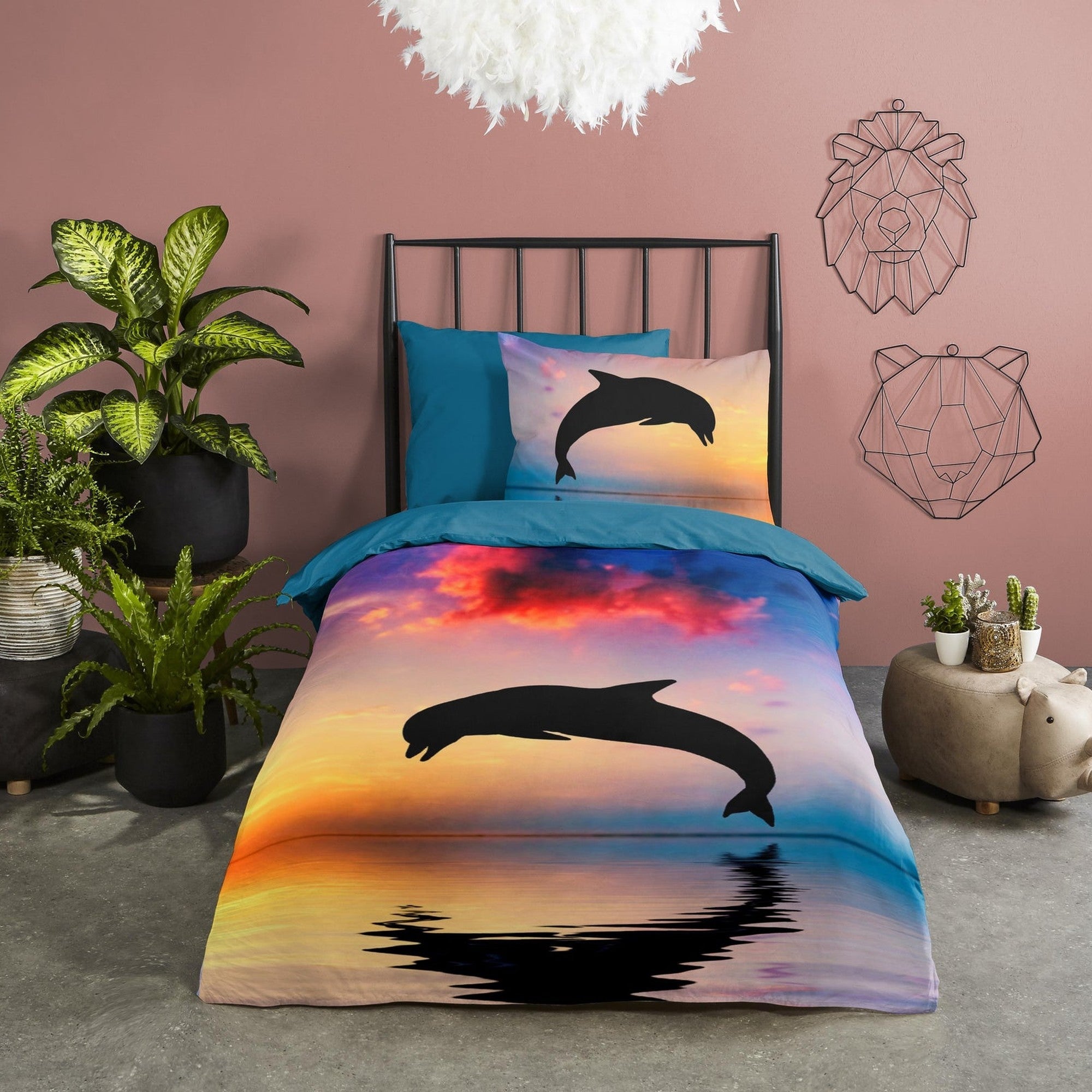 Good Morning Housse de Couette Coton Dauphin Multi