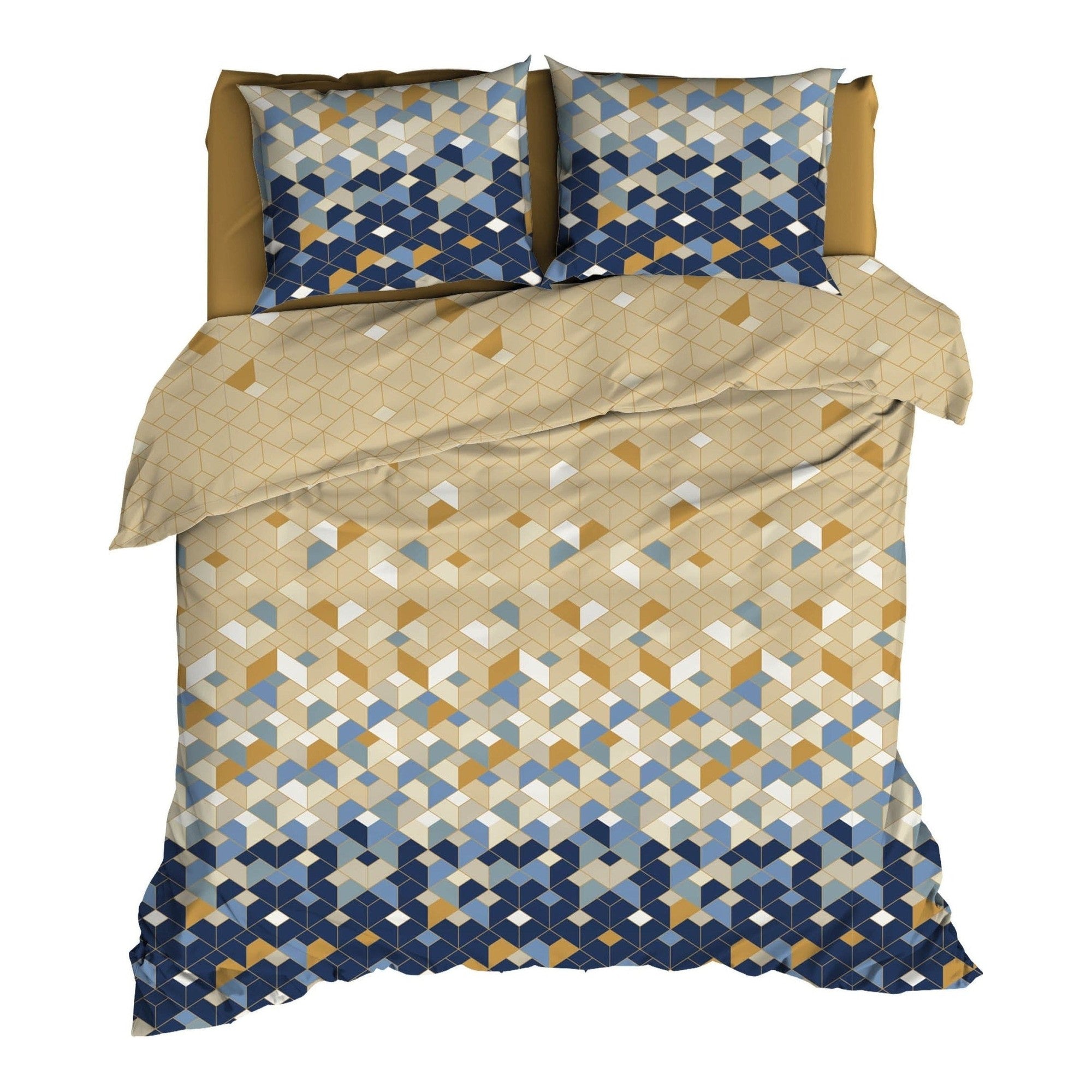 Satin d'Or dekbedovertrek satijn Scoop, Blauw/Beige