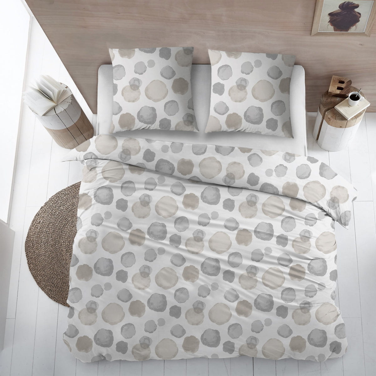 Sleepnight dekbedovertrek percale Fraises gris beige